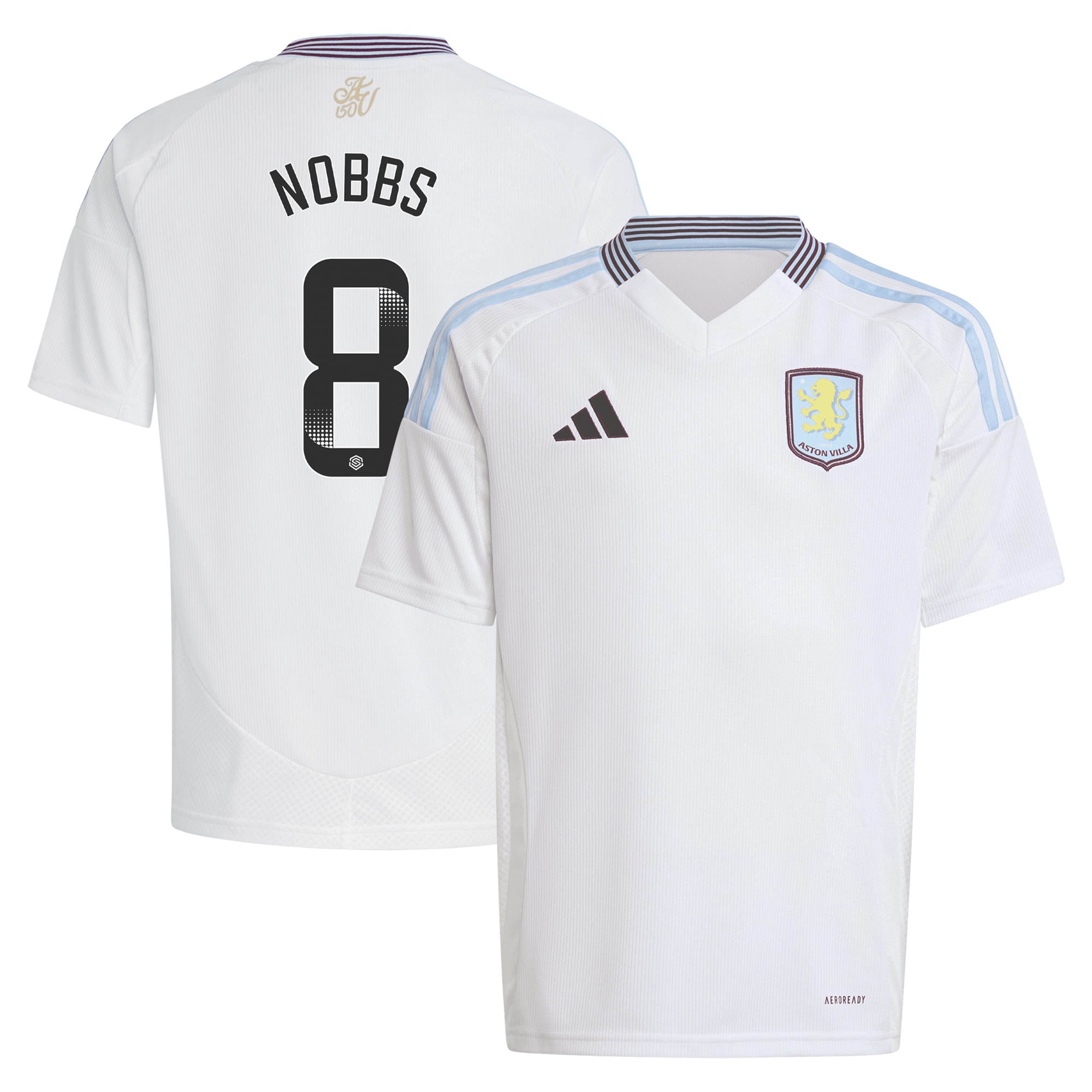 Aston Villa Shirts - aston villa wsl adidas away shirt 2024-25 – kids with nobbs 8 printing Collection of Official Fan Gear