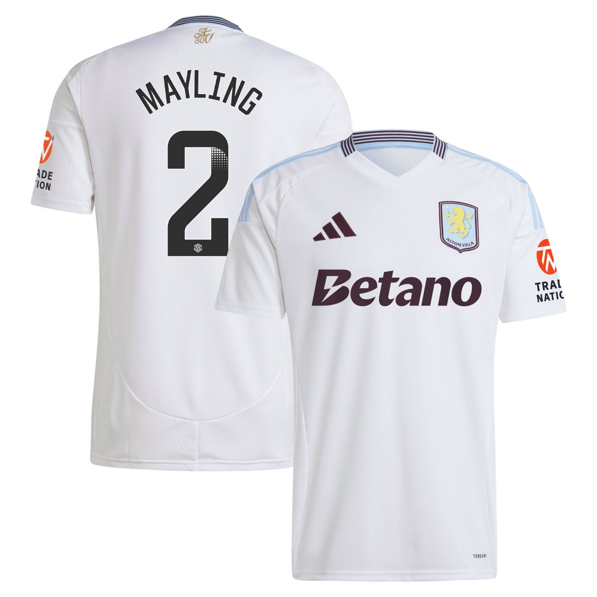 Aston Villa Shirts - aston villa wsl adidas away shirt 2024-25 with mayling 2 printing Collection of Official Fan Gear