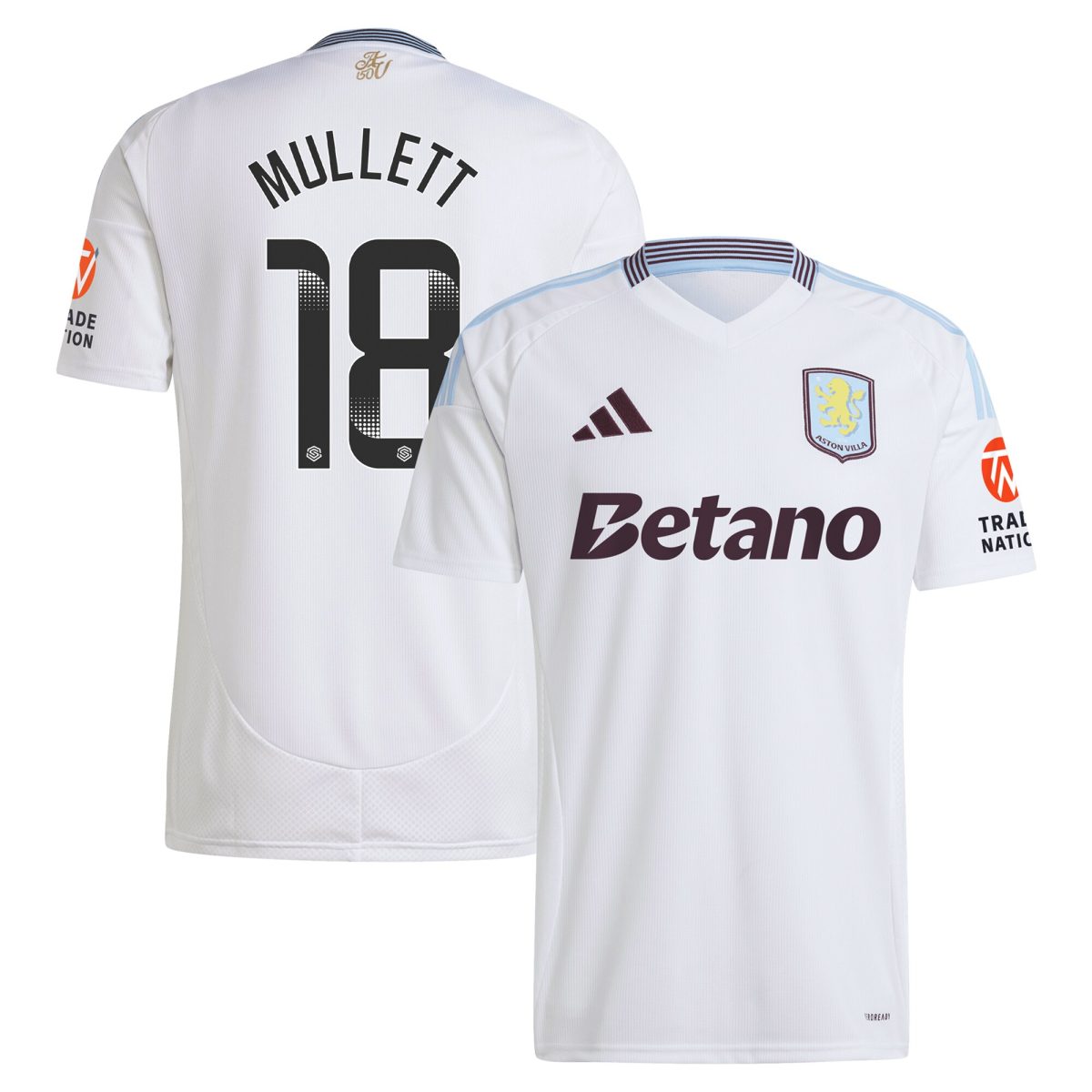 Aston Villa Shirts - aston villa wsl adidas away shirt 2024-25 with mullett 18 printing Collection of Official Fan Gear