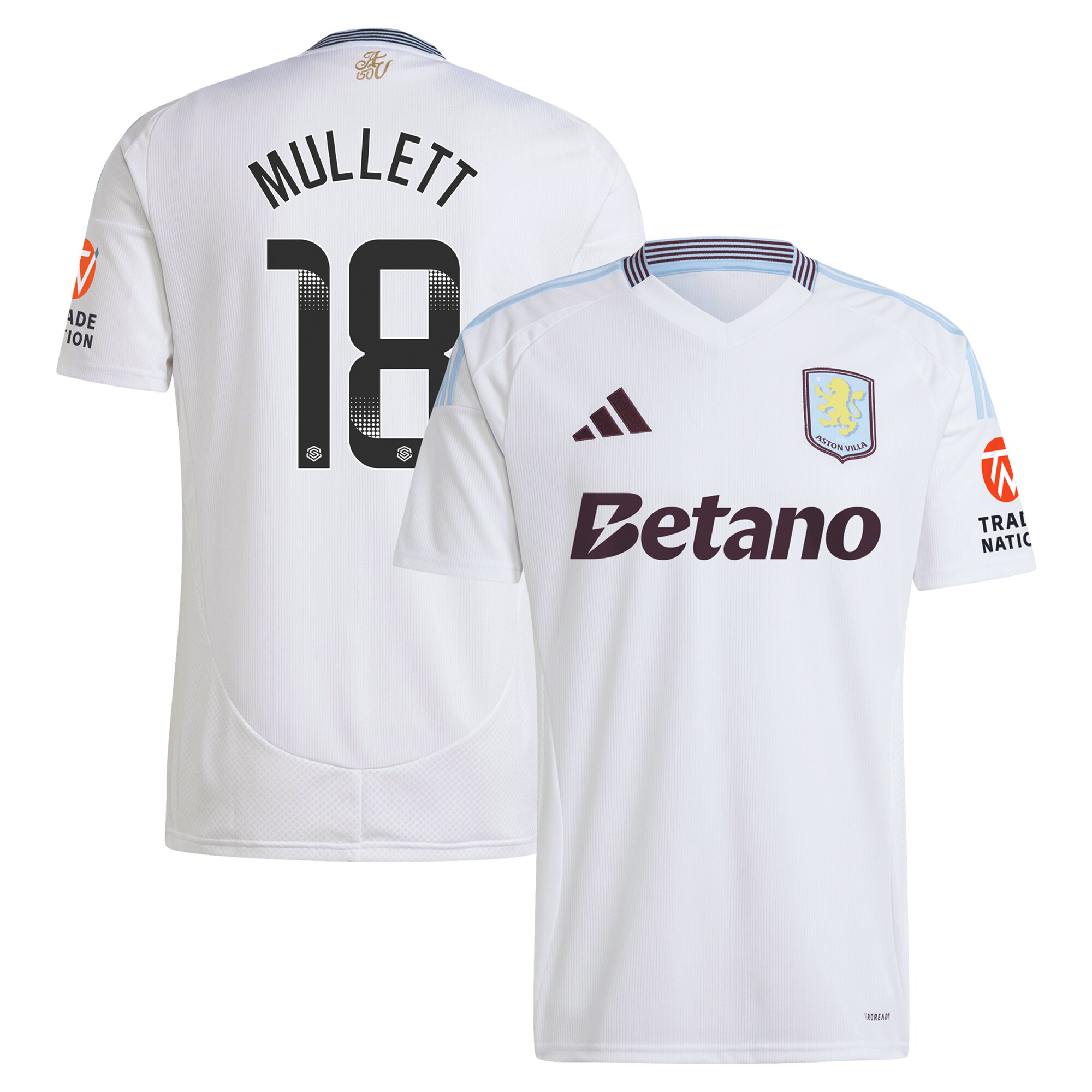Aston Villa Shirts - aston villa wsl adidas away shirt 2024-25 with mullett 18 printing Collection of Official Fan Gear