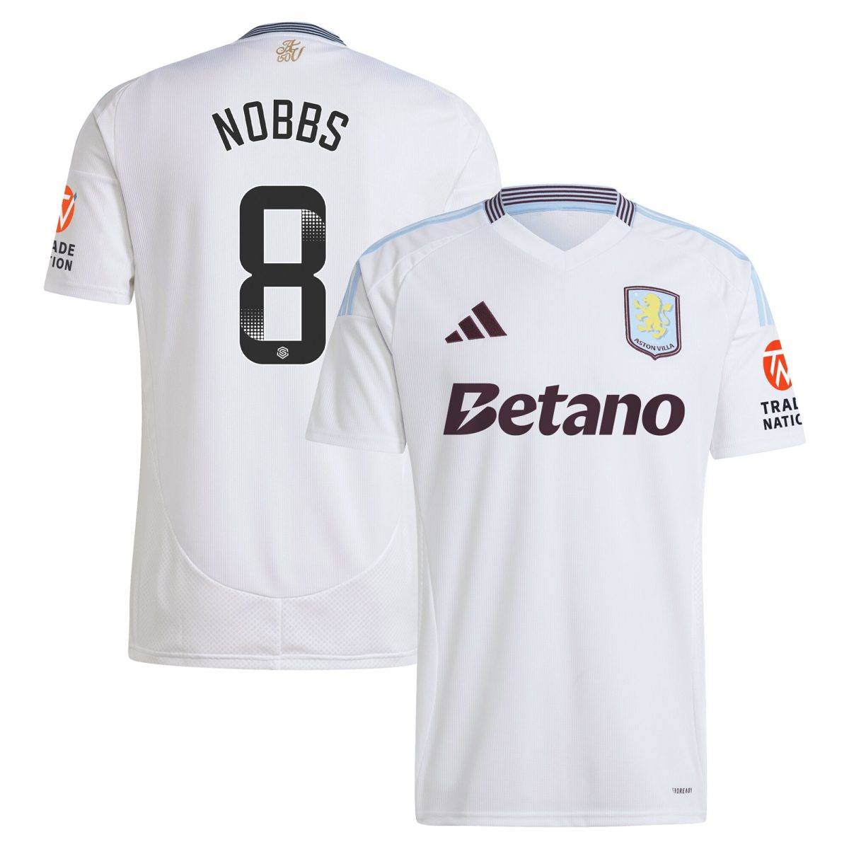 Aston Villa Shirts - aston villa wsl adidas away shirt 2024-25 with nobbs 8 printing Collection of Official Fan Gear