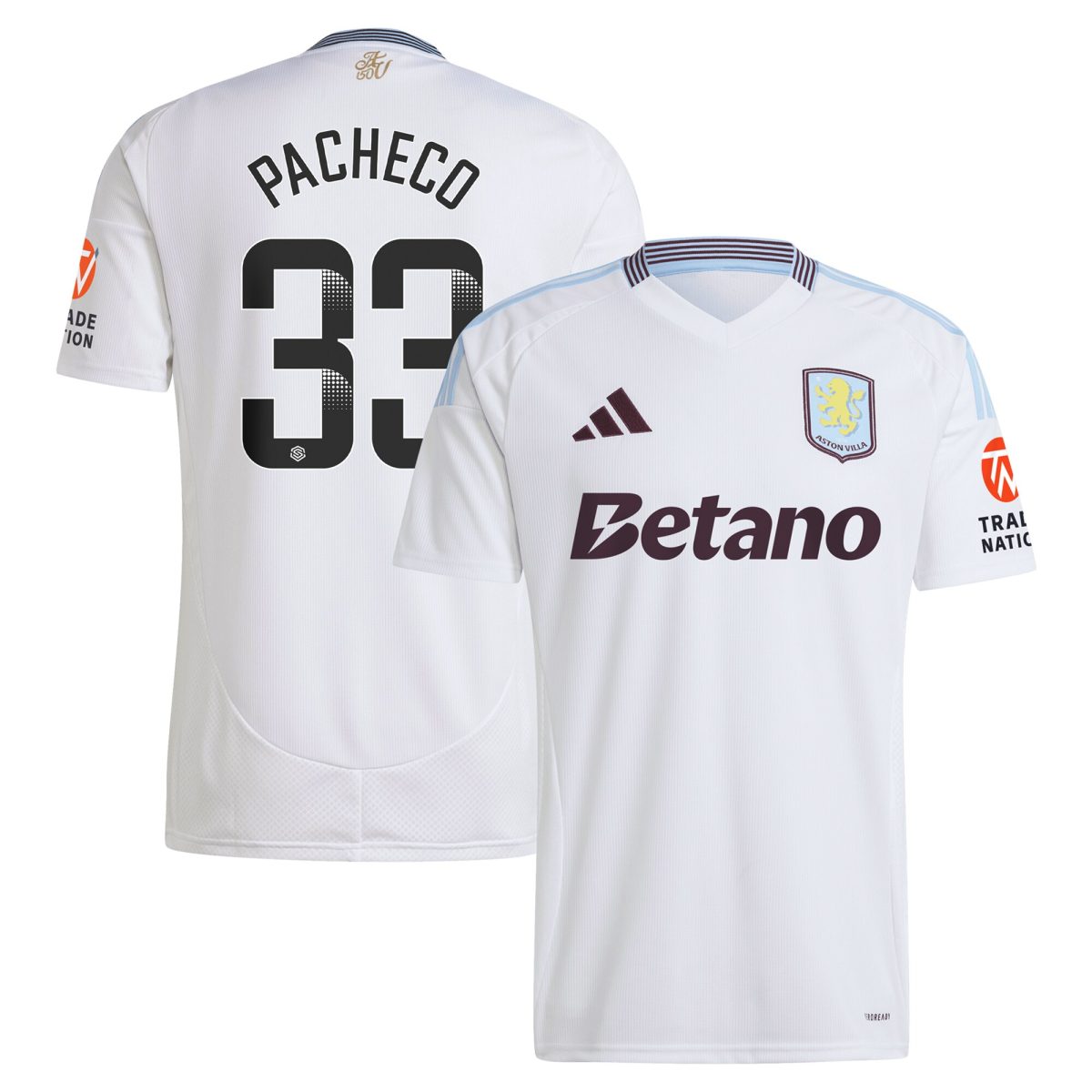 Aston Villa Shirts - aston villa wsl adidas away shirt 2024-25 with pacheco 33 printing Collection of Official Fan Gear