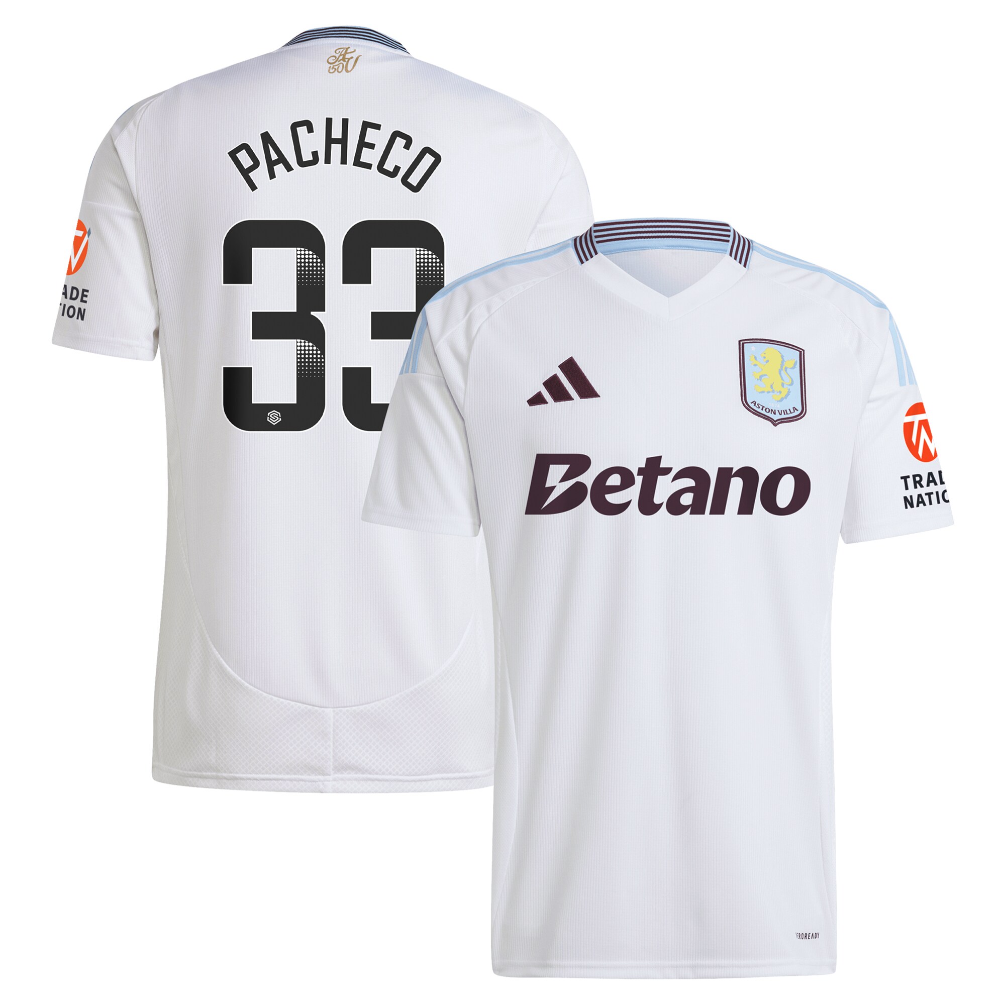 Aston Villa Shirts - aston villa wsl adidas away shirt 2024-25 with pacheco 33 printing Collection of Official Fan Gear
