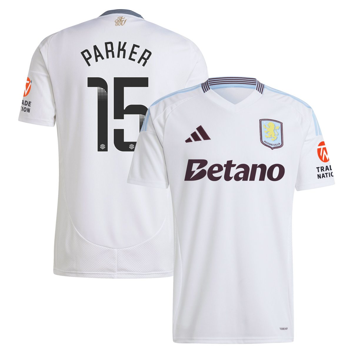 Aston Villa Shirts - aston villa wsl adidas away shirt 2024-25 with parker 15 printing Collection of Official Fan Gear