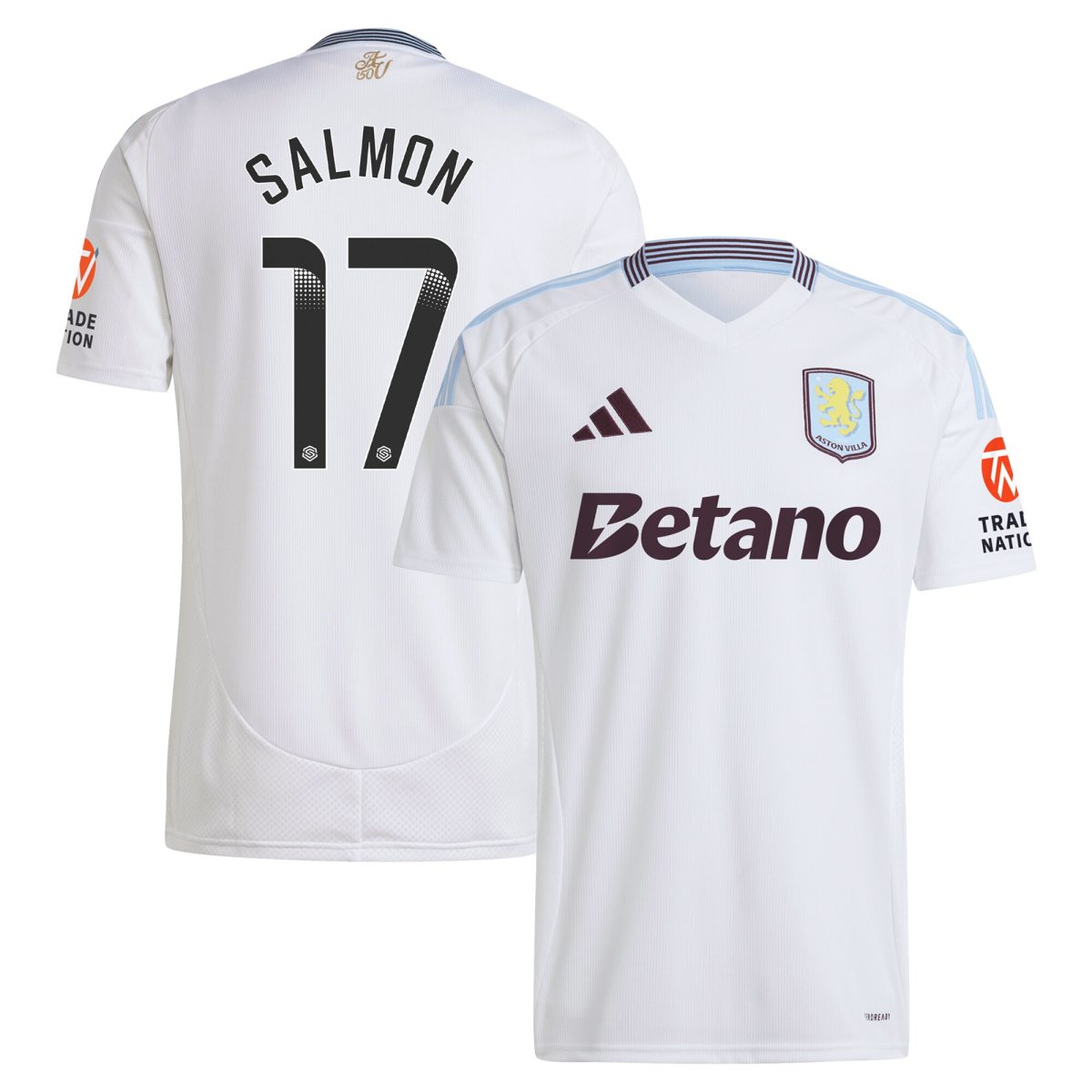 Aston Villa Shirts - aston villa wsl adidas away shirt 2024-25 with salmon 17 printing Collection of Official Fan Gear