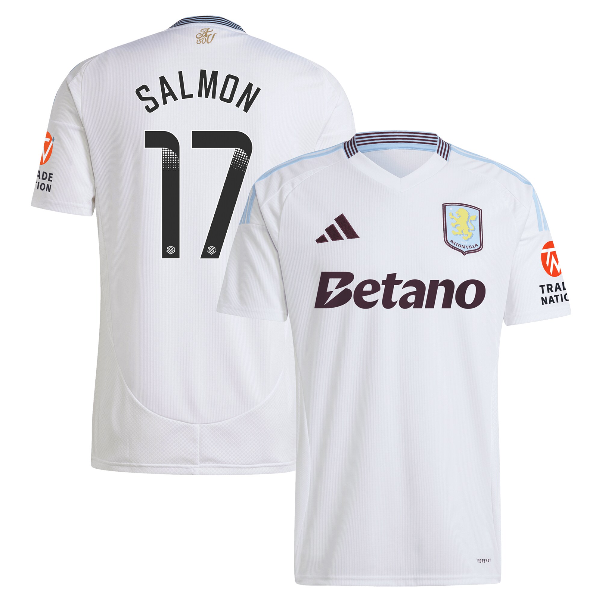 Aston Villa Shirts - aston villa wsl adidas away shirt 2024-25 with salmon 17 printing Collection of Official Fan Gear