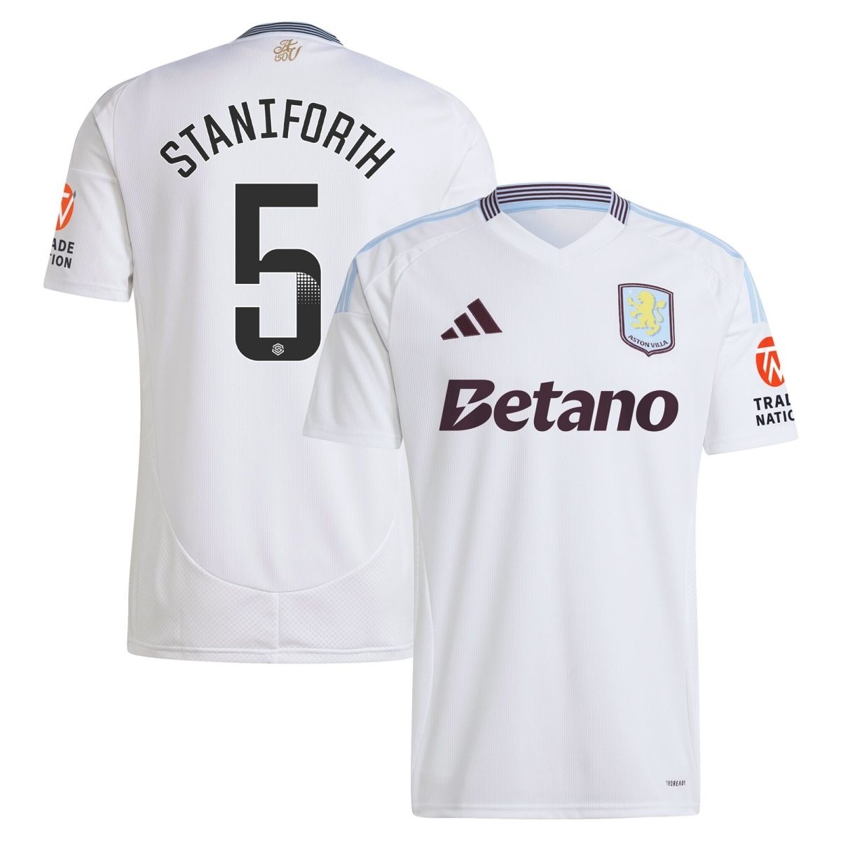 Aston Villa Shirts - aston villa wsl adidas away shirt 2024-25 with staniforth 5 printing Collection of Official Fan Gear