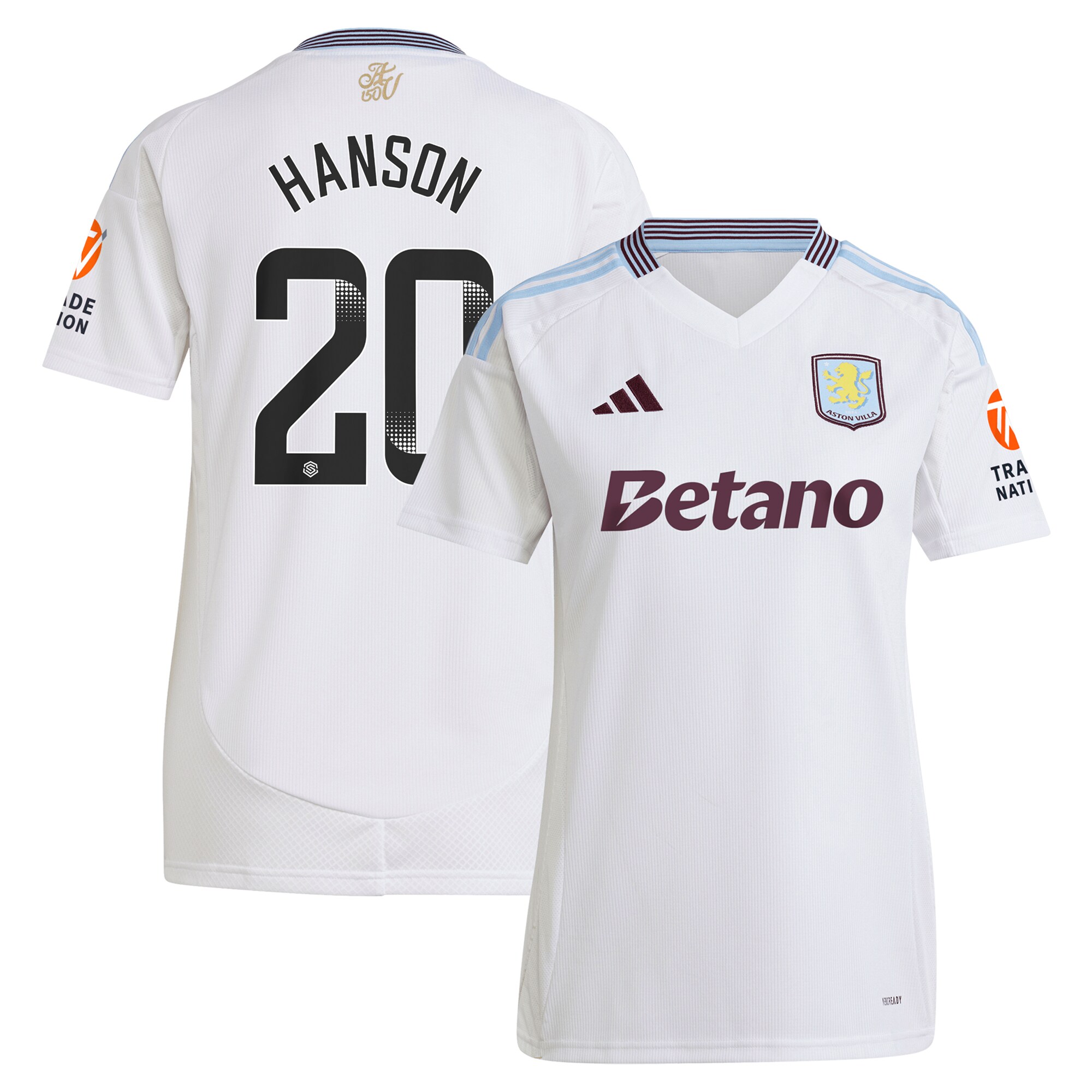 Aston Villa Shirts - aston villa wsl adidas away shirt 2024-25 – womens with hanson 20 printing Collection of Official Fan Gear