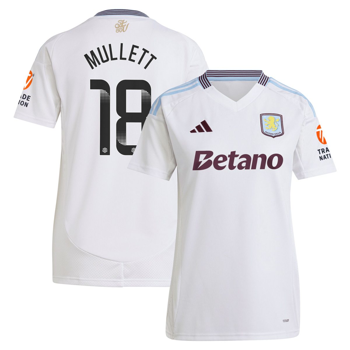 Aston Villa Shirts - aston villa wsl adidas away shirt 2024-25 – womens with mullett 18 printing Collection of Official Fan Gear