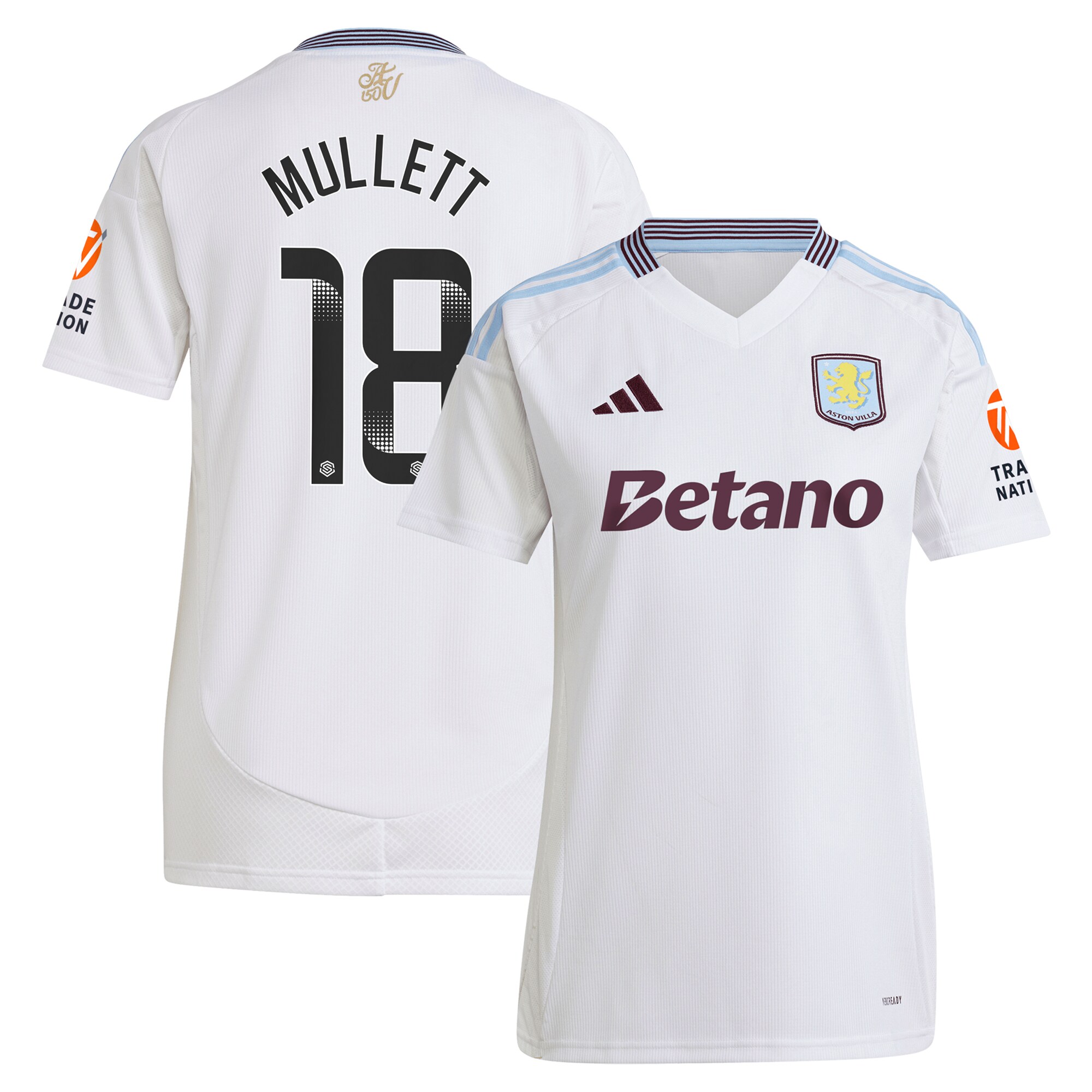 Aston Villa Shirts - aston villa wsl adidas away shirt 2024-25 – womens with mullett 18 printing Collection of Official Fan Gear