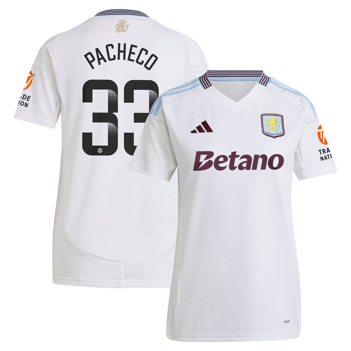 Aston Villa Shirts - aston villa wsl adidas away shirt 2024-25 – womens with pacheco 33 printing Collection of Official Fan Gear