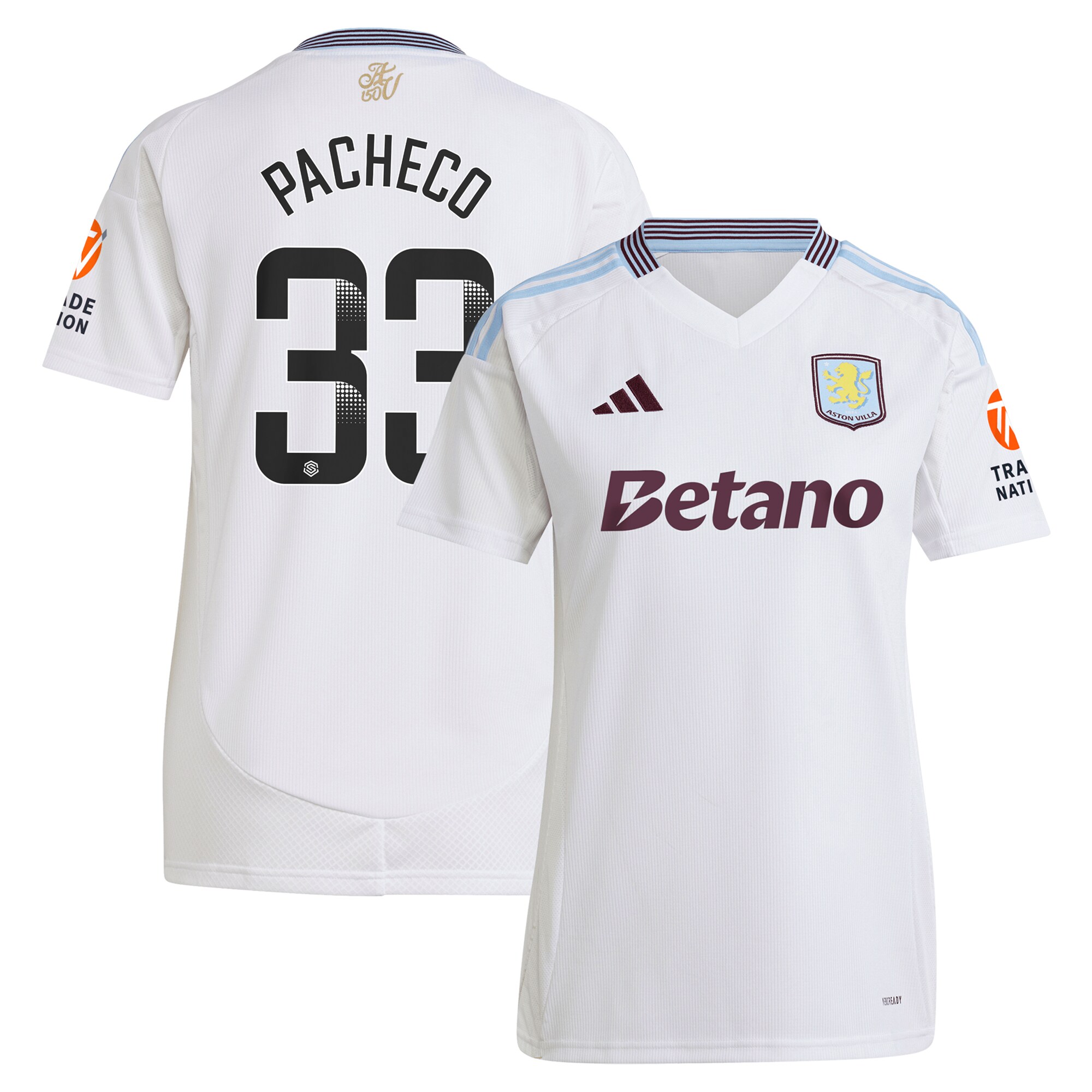 Aston Villa Shirts - aston villa wsl adidas away shirt 2024-25 – womens with pacheco 33 printing Collection of Official Fan Gear