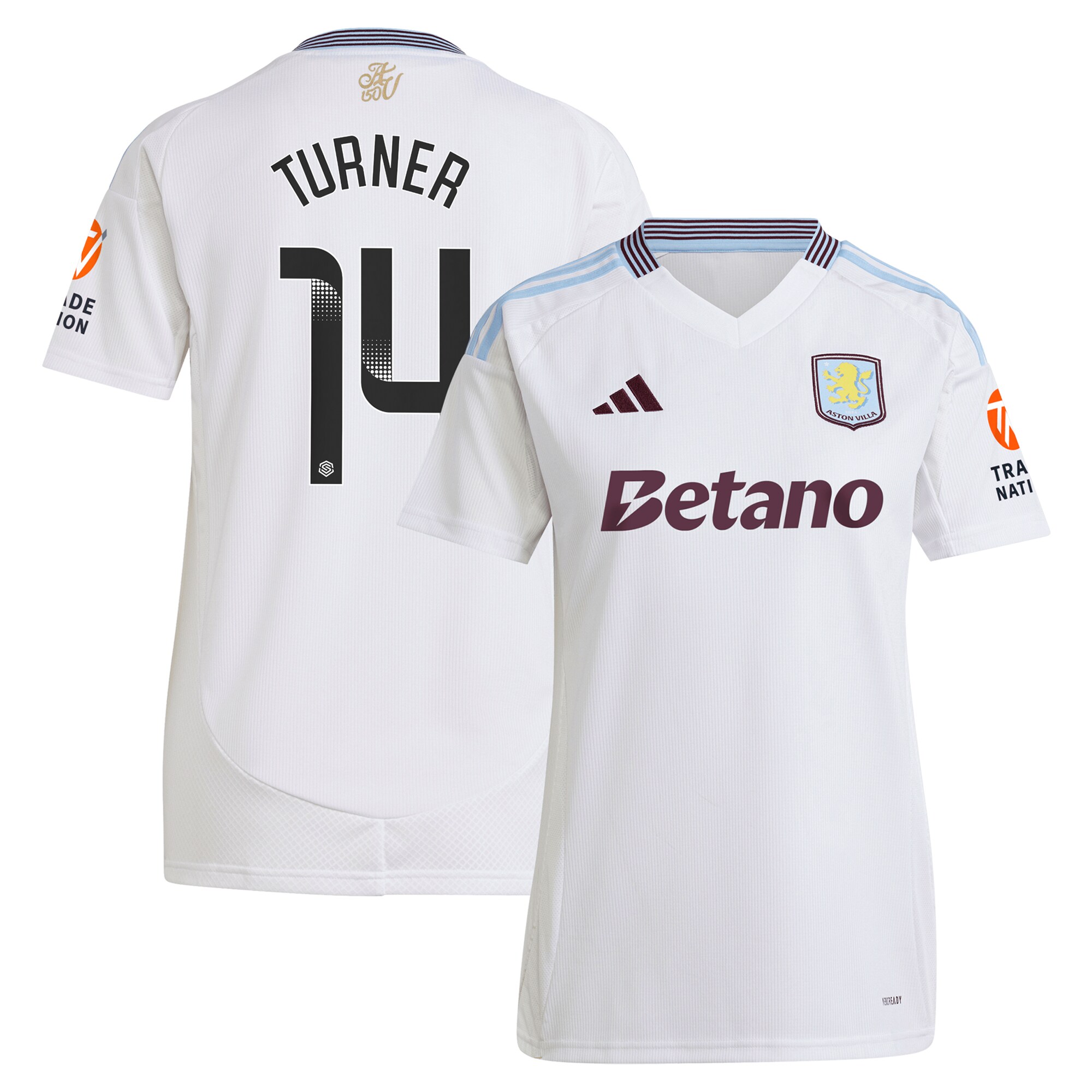 Aston Villa Shirts - aston villa wsl adidas away shirt 2024-25 – womens with turner 14 printing Collection of Official Fan Gear