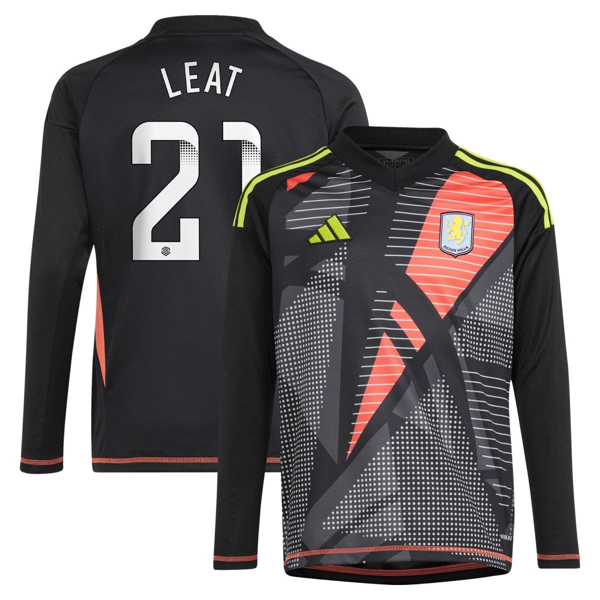 Aston Villa Shirts - aston villa wsl adidas goalkeeper shirt 2024-25 – long sleeve – kids with leat 21 printing Collection of Official Fan Gear