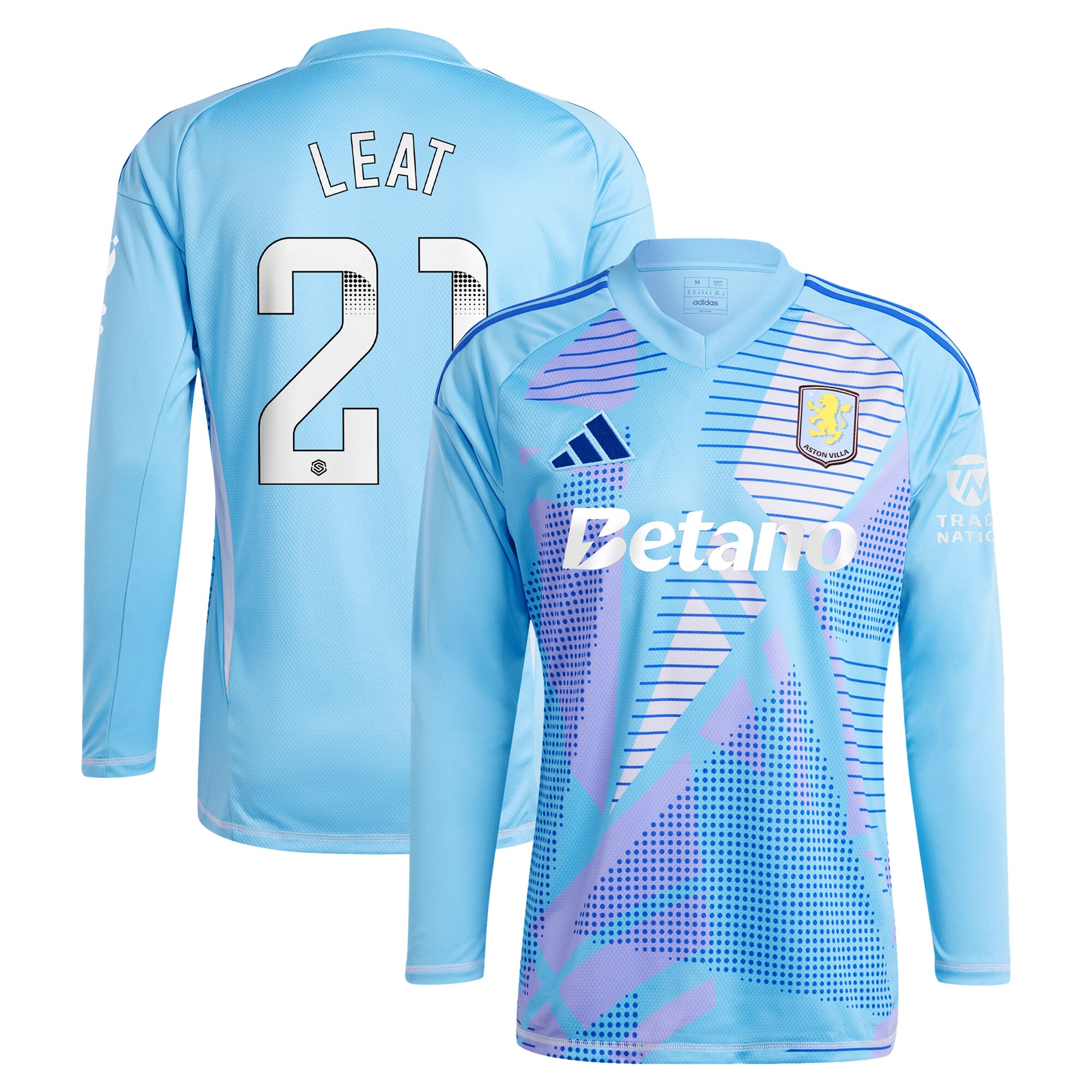 Aston Villa Shirts - aston villa wsl adidas goalkeeper shirt 2024-25 – long sleeve with leat 21 printing – 202030996 Collection of Official Fan Gear