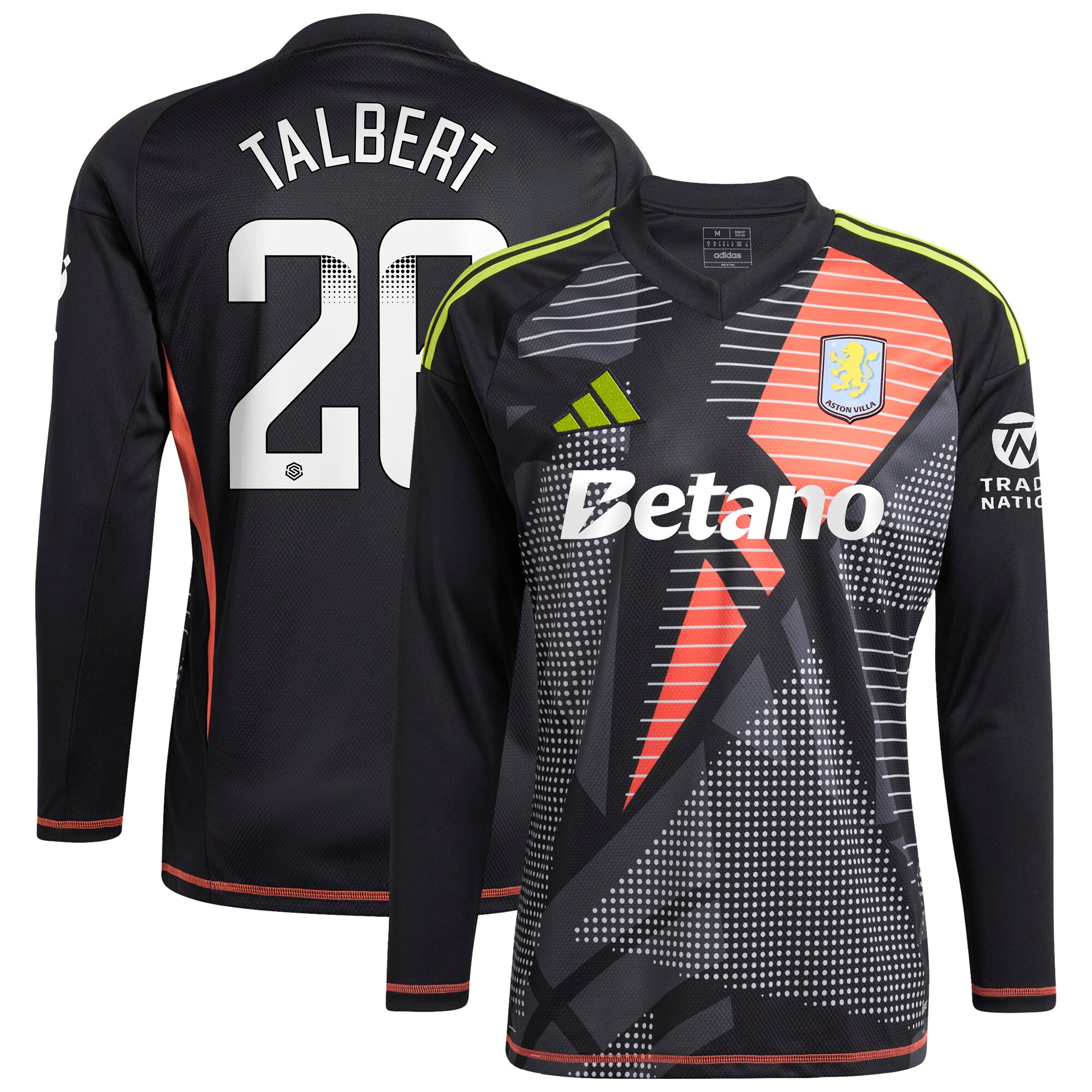Aston Villa Shirts - aston villa wsl adidas goalkeeper shirt 2024-25 – long sleeve with talbert 26 printing Collection of Official Fan Gear