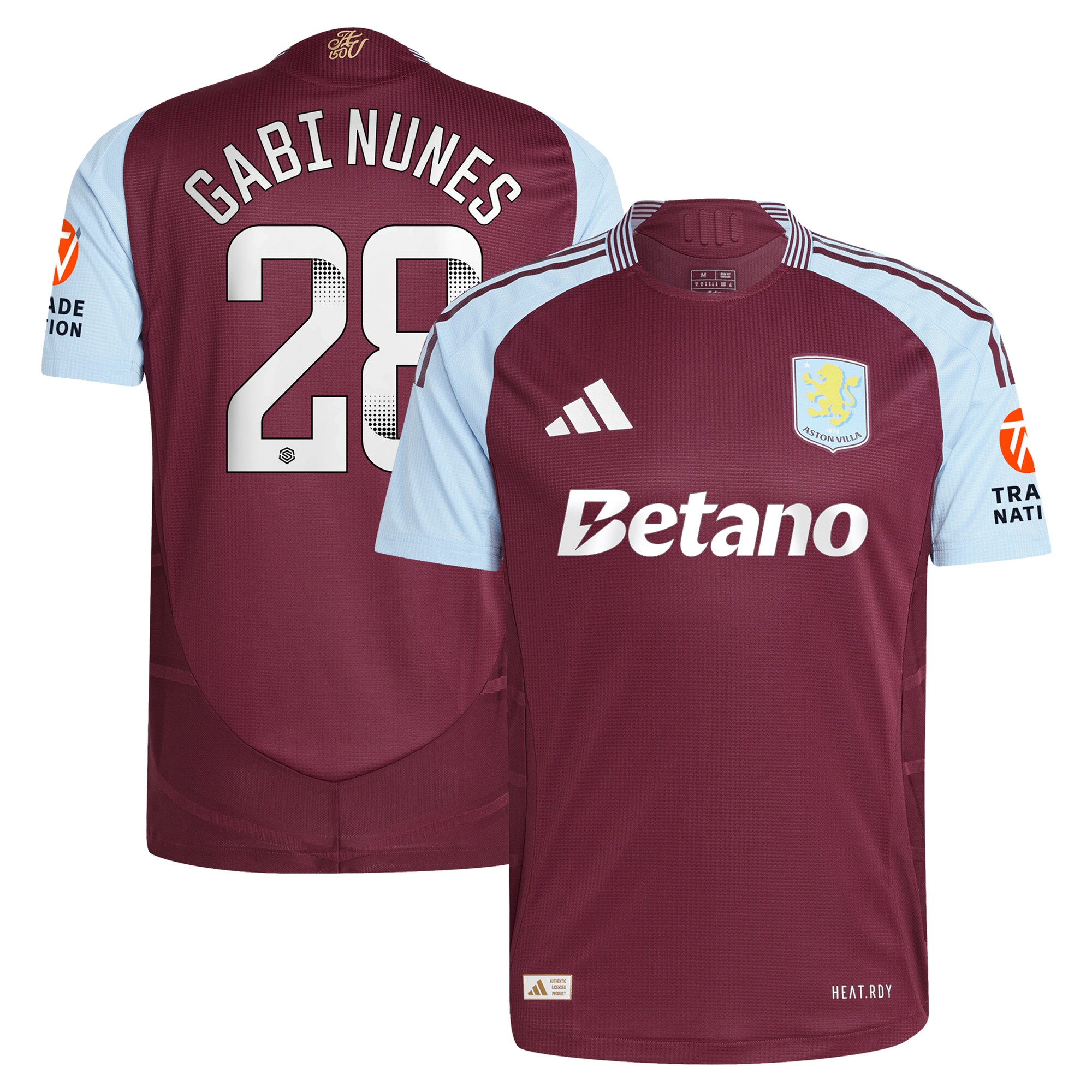 Aston Villa Shirts - aston villa wsl adidas home authentic shirt 2024-25 with gabi nunes 28 printing Collection of Official Fan Gear