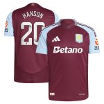 Aston Villa Shirts - aston villa wsl adidas home authentic shirt 2024-25 with hanson 20 printing Collection of Official Fan Gear