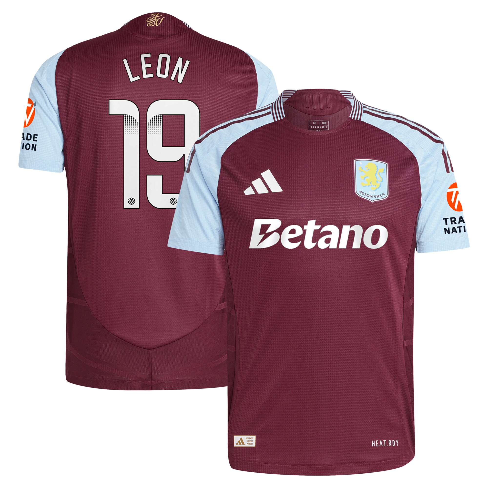 Aston Villa Shirts - aston villa wsl adidas home authentic shirt 2024-25 with leon 19 printing Collection of Official Fan Gear
