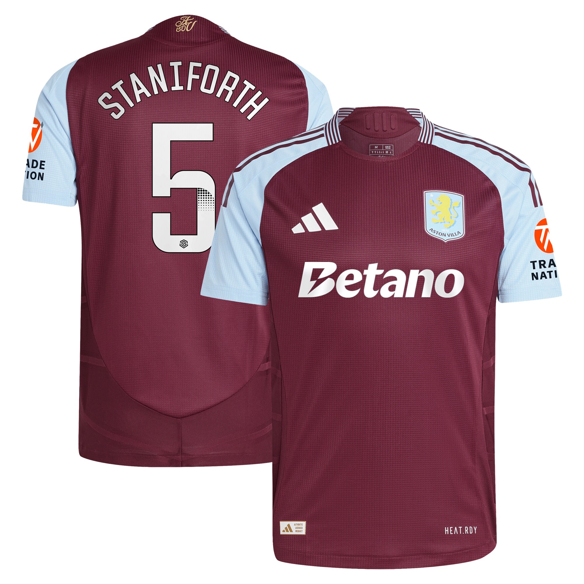 Aston Villa Shirts - aston villa wsl adidas home authentic shirt 2024-25 with staniforth 5 printing Collection of Official Fan Gear