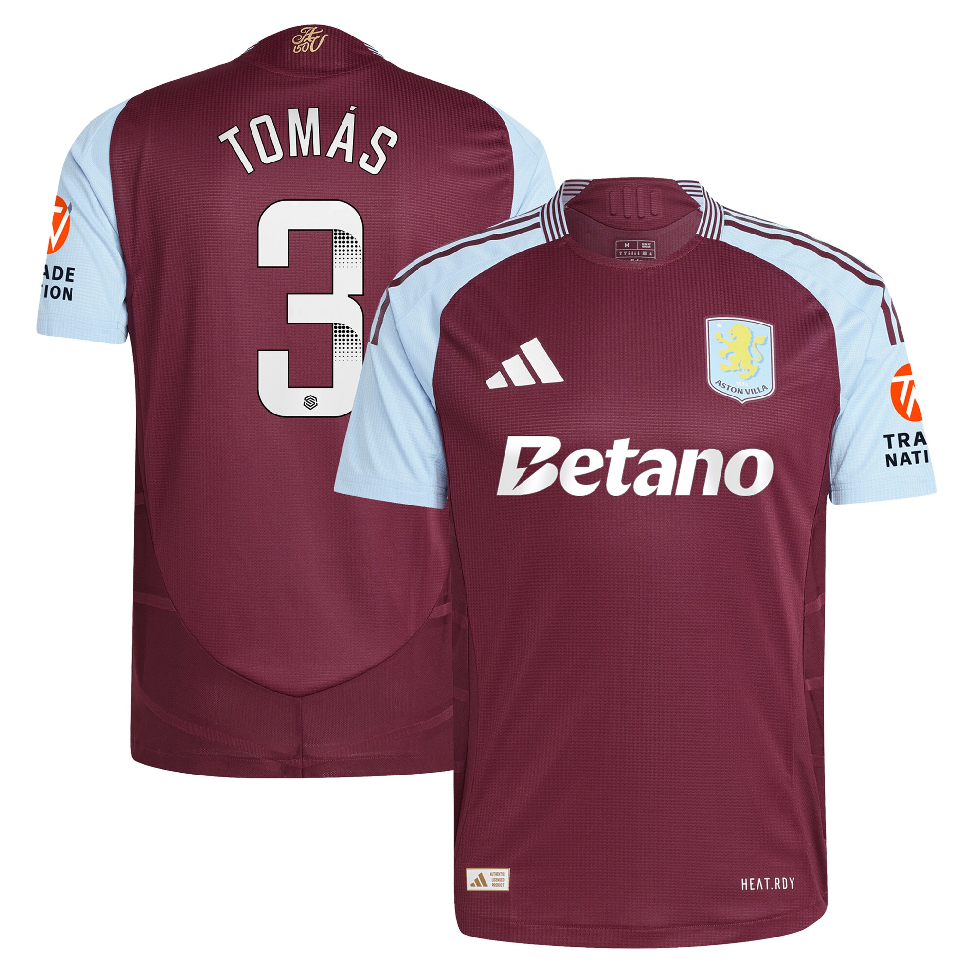 Aston Villa Shirts - aston villa wsl adidas home authentic shirt 2024-25 with tomás 3 printing Collection of Official Fan Gear