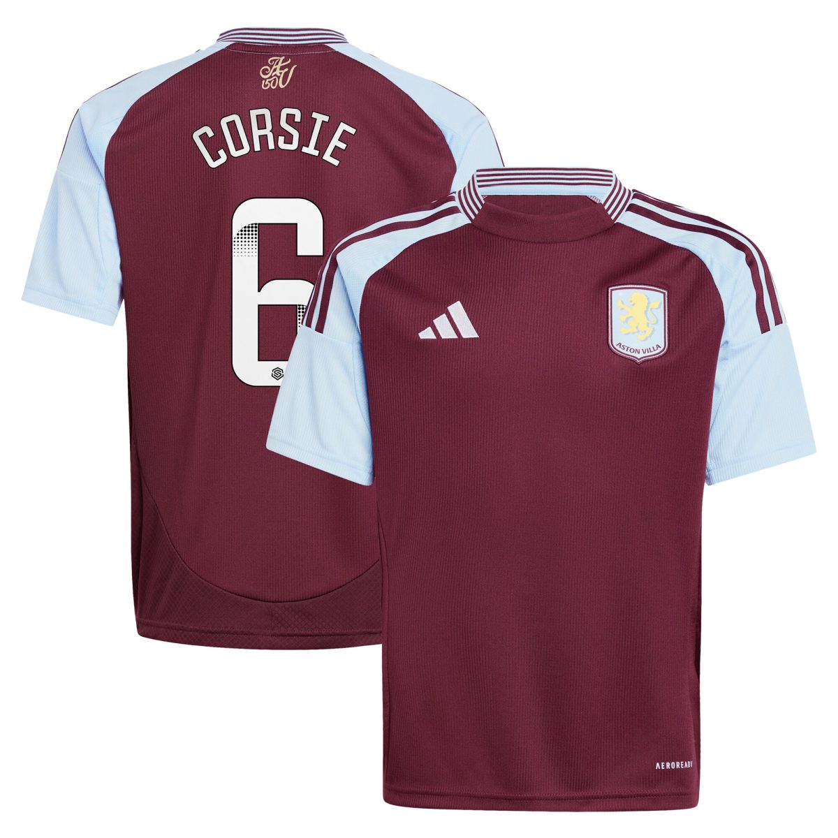 Aston Villa Shirts - aston villa wsl adidas home shirt 2024-25 – kids with corsie 6 printing Collection of Official Fan Gear