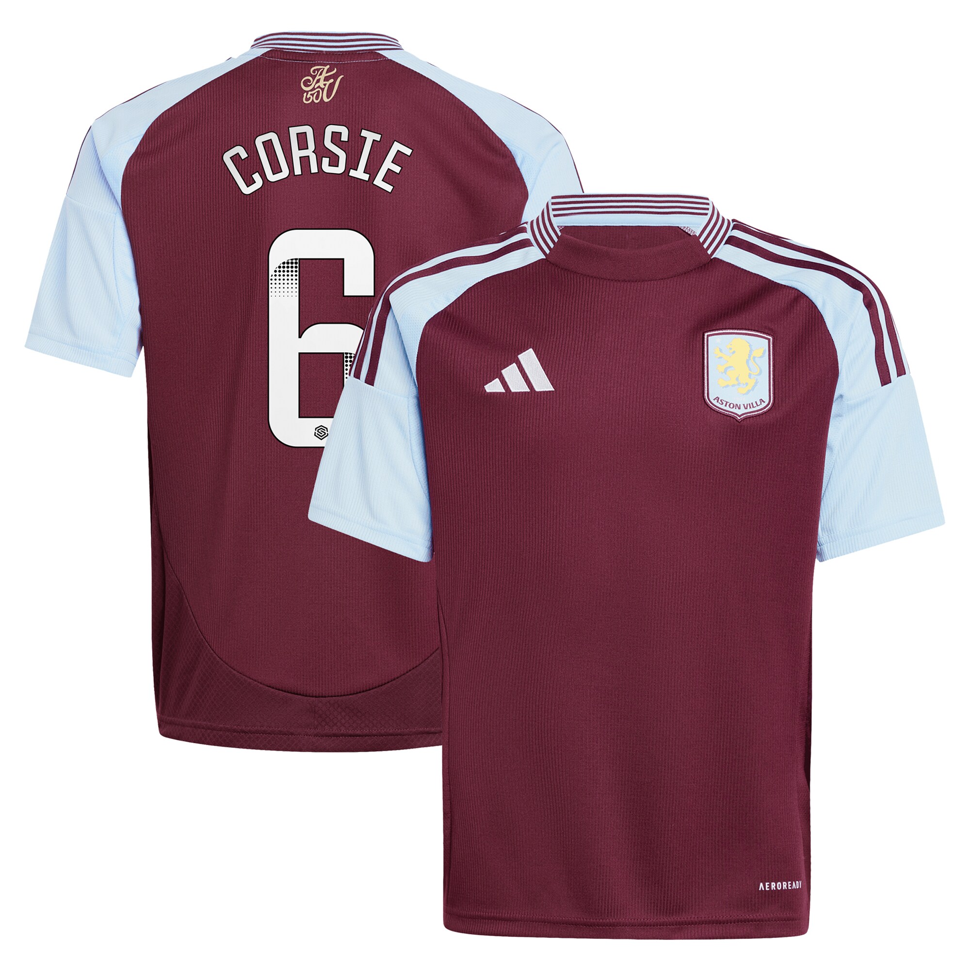 Aston Villa Shirts - aston villa wsl adidas home shirt 2024-25 – kids with corsie 6 printing Collection of Official Fan Gear