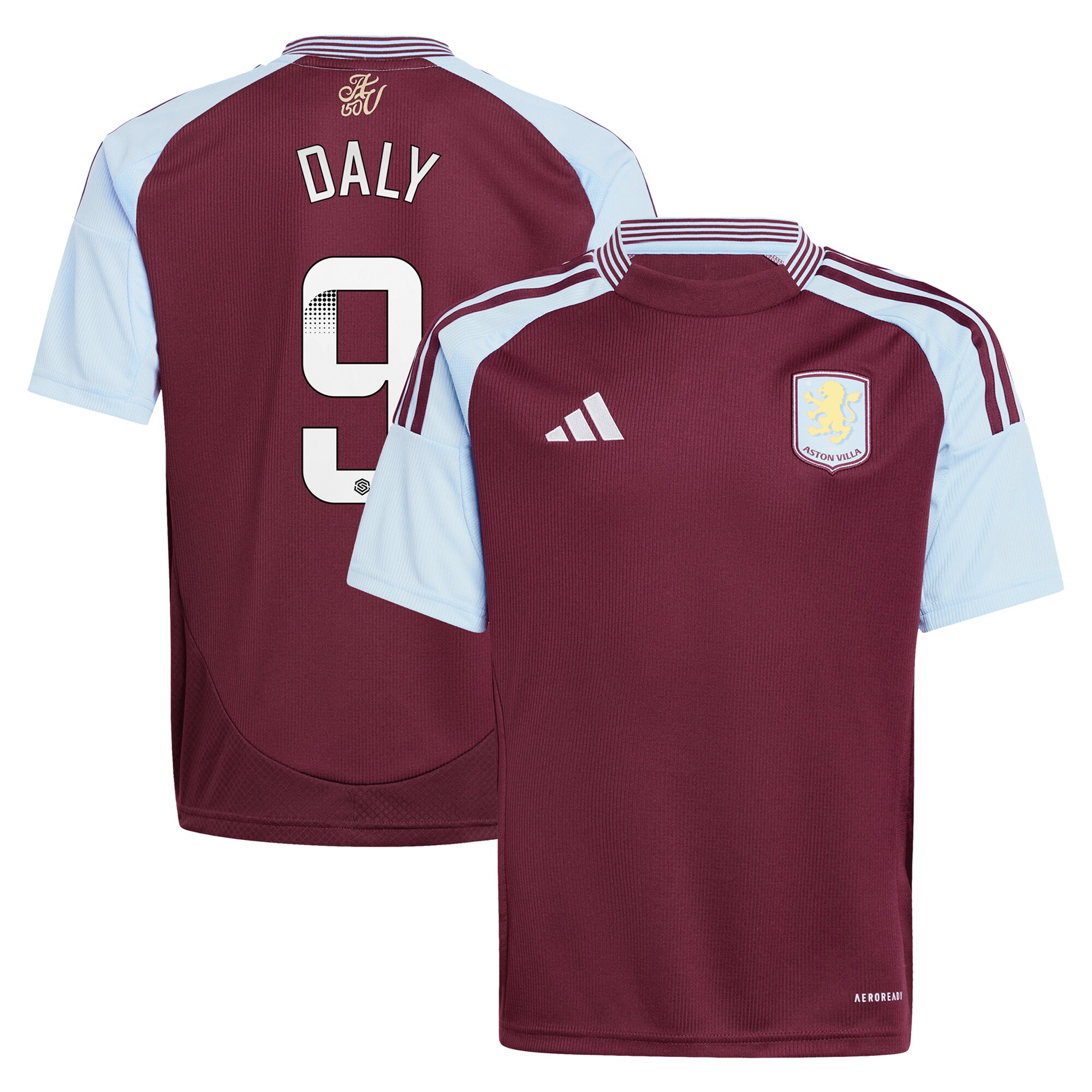 Aston Villa Shirts - aston villa wsl adidas home shirt 2024-25 – kids with daly 9 printing Collection of Official Fan Gear