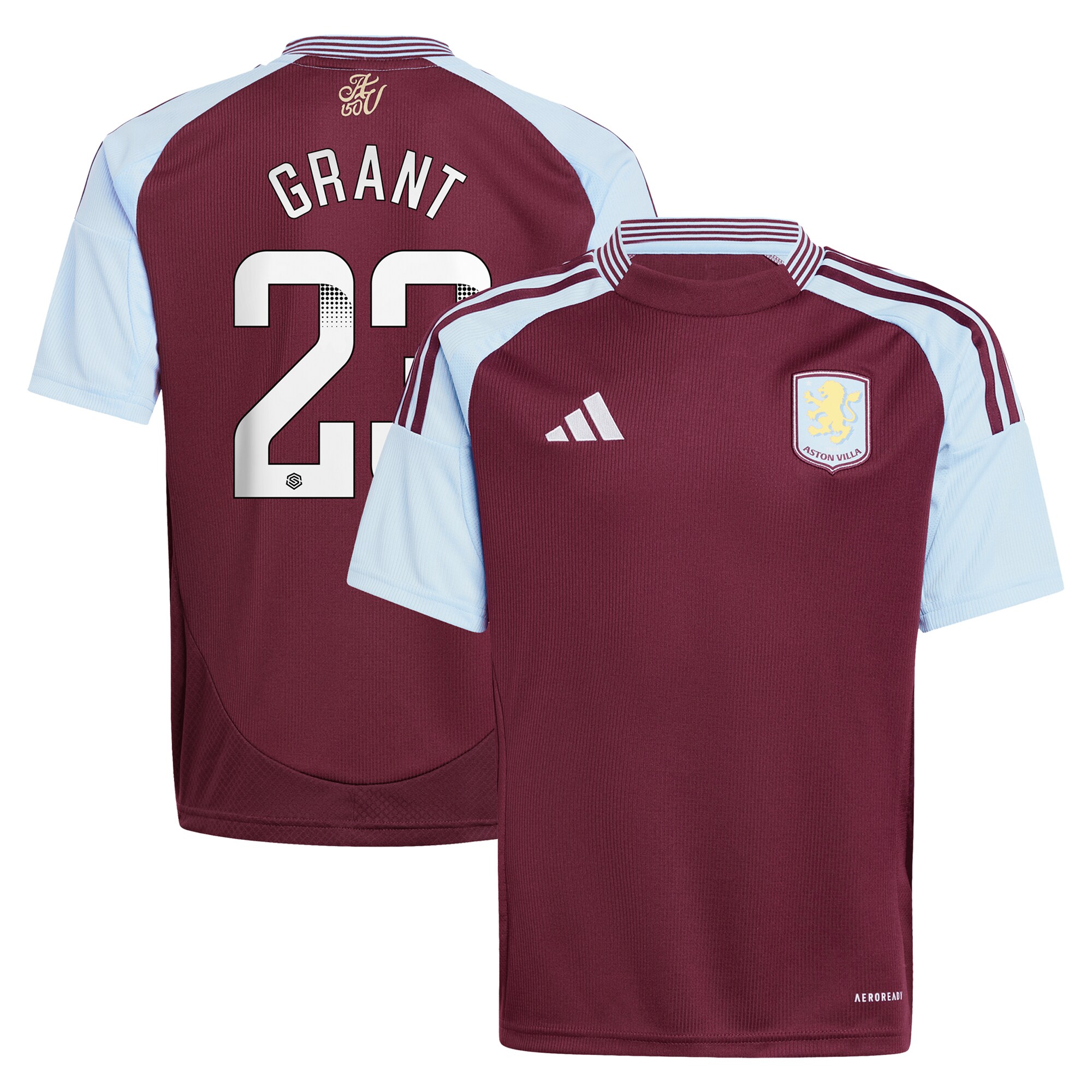 Aston Villa Shirts - aston villa wsl adidas home shirt 2024-25 – kids with grant 23 printing Collection of Official Fan Gear