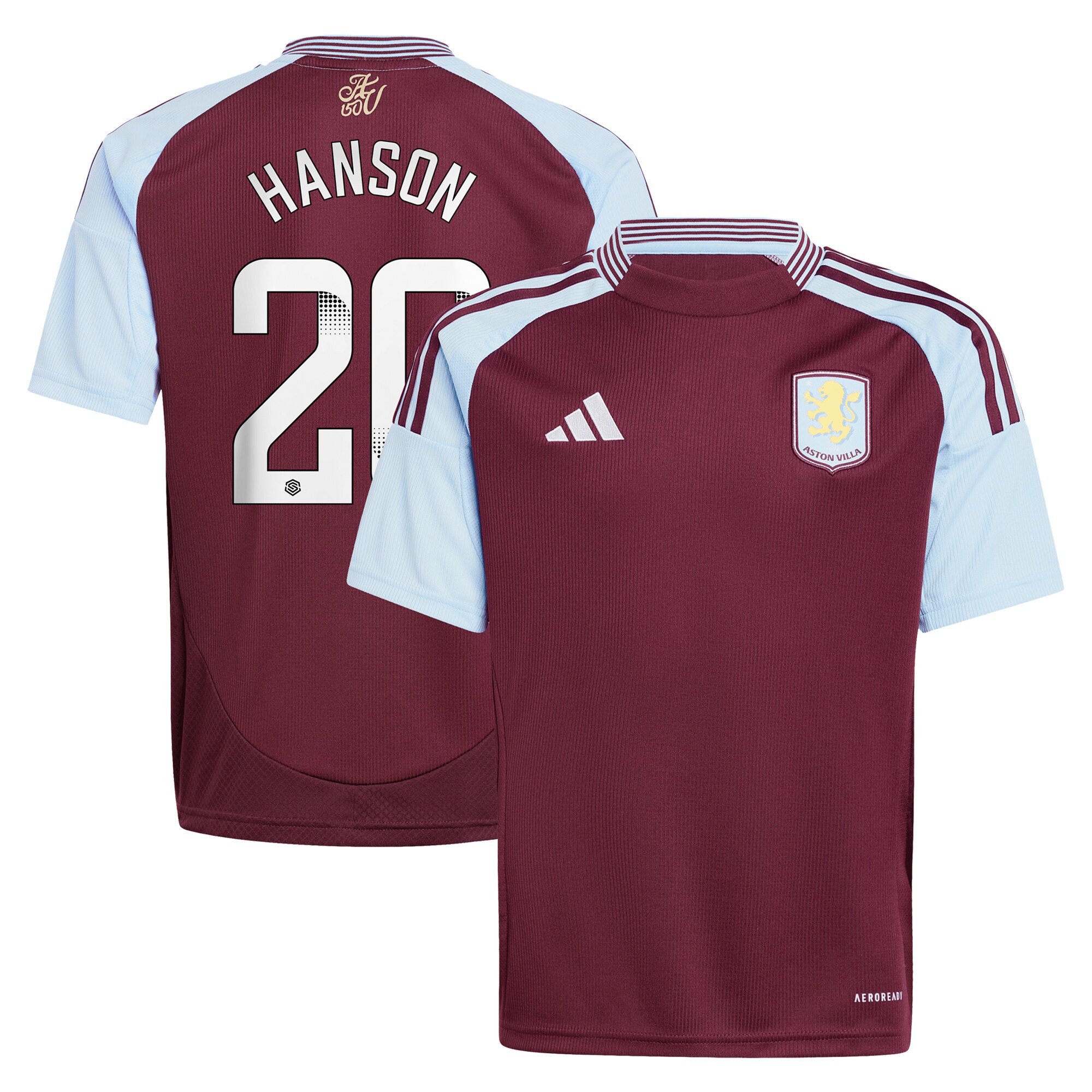 Aston Villa Shirts - aston villa wsl adidas home shirt 2024-25 – kids with hanson 20 printing Collection of Official Fan Gear