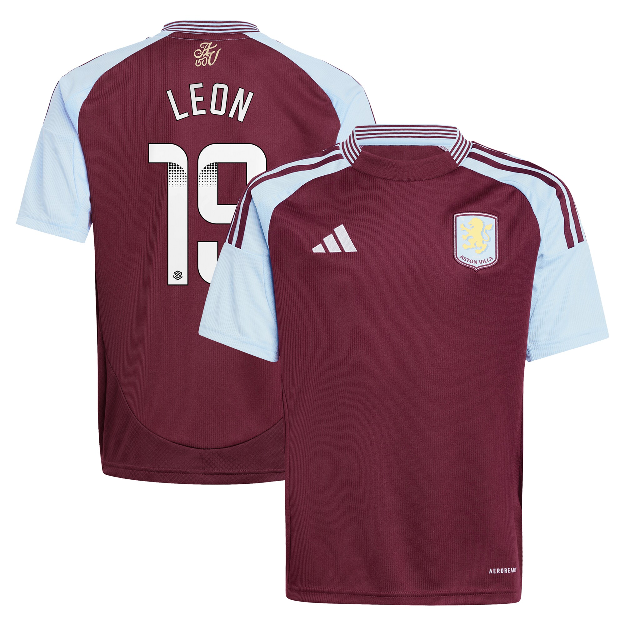 Aston Villa Shirts - aston villa wsl adidas home shirt 2024-25 – kids with leon 19 printing Collection of Official Fan Gear