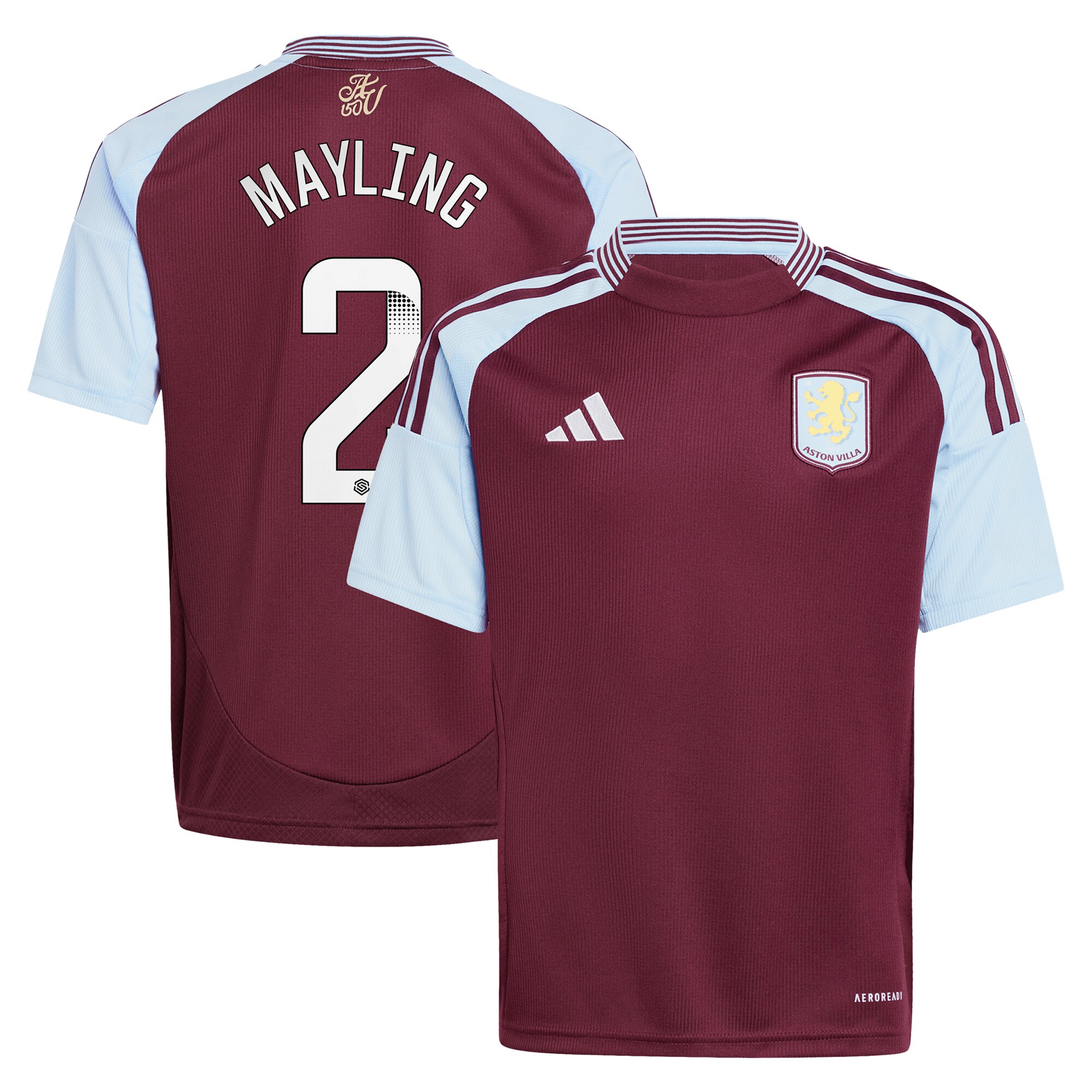 Aston Villa Shirts - aston villa wsl adidas home shirt 2024-25 – kids with mayling 2 printing Collection of Official Fan Gear