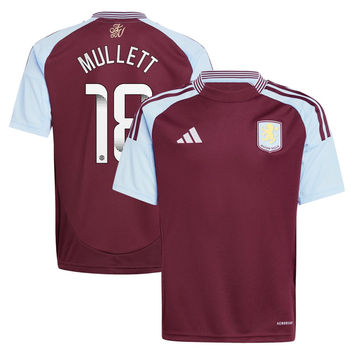 Aston Villa Shirts - aston villa wsl adidas home shirt 2024-25 – kids with mullett 18 printing Collection of Official Fan Gear