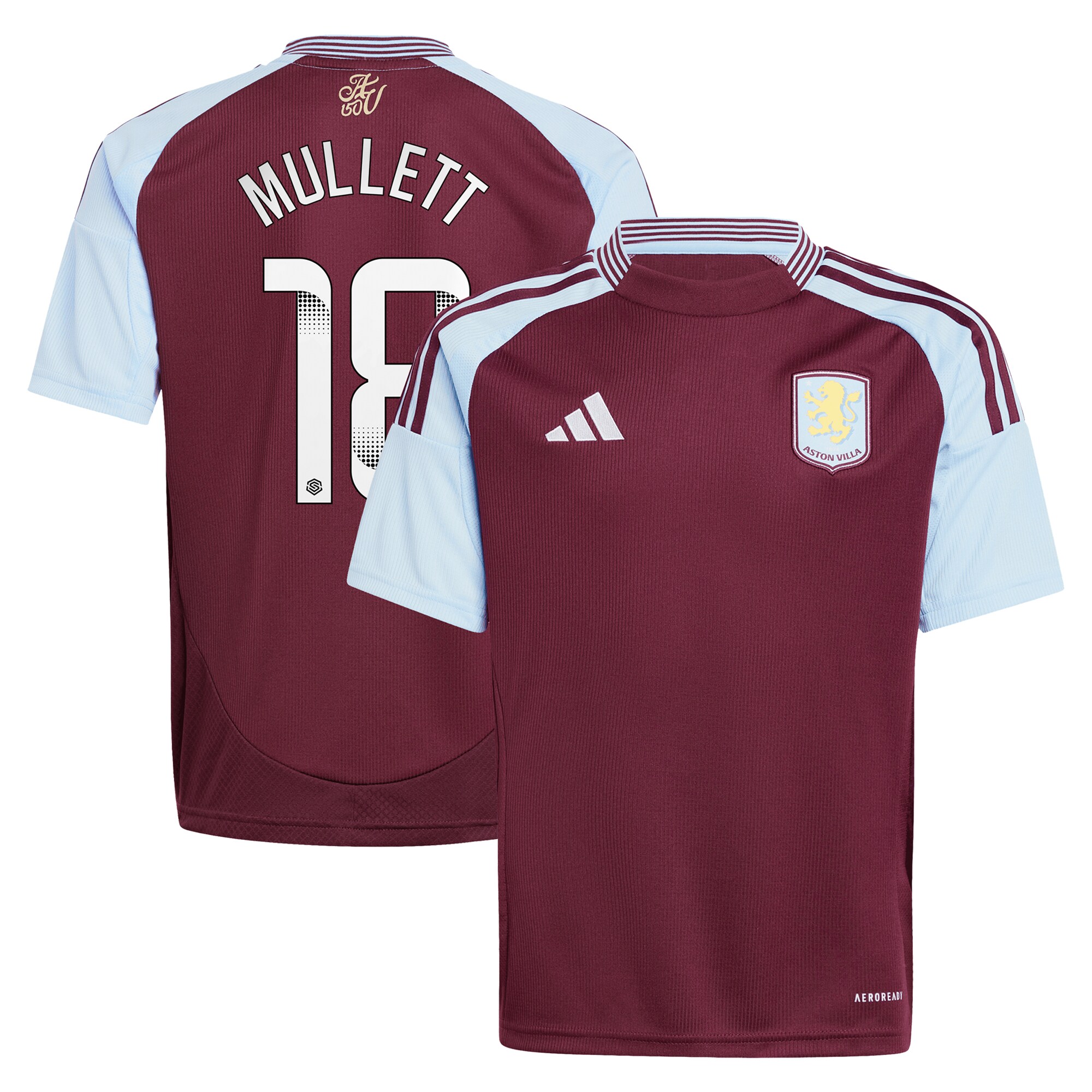 Aston Villa Shirts - aston villa wsl adidas home shirt 2024-25 – kids with mullett 18 printing Collection of Official Fan Gear