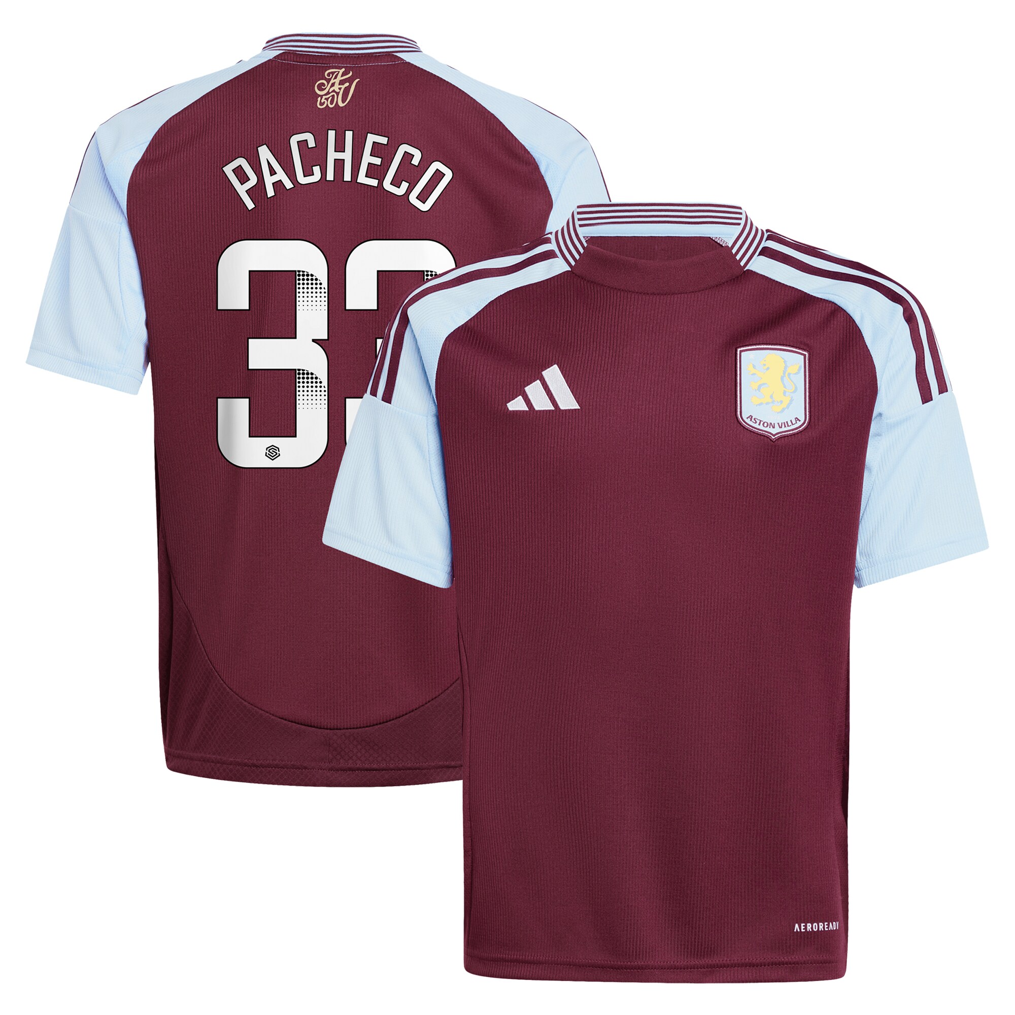 Aston Villa Shirts - aston villa wsl adidas home shirt 2024-25 – kids with pacheco 33 printing Collection of Official Fan Gear
