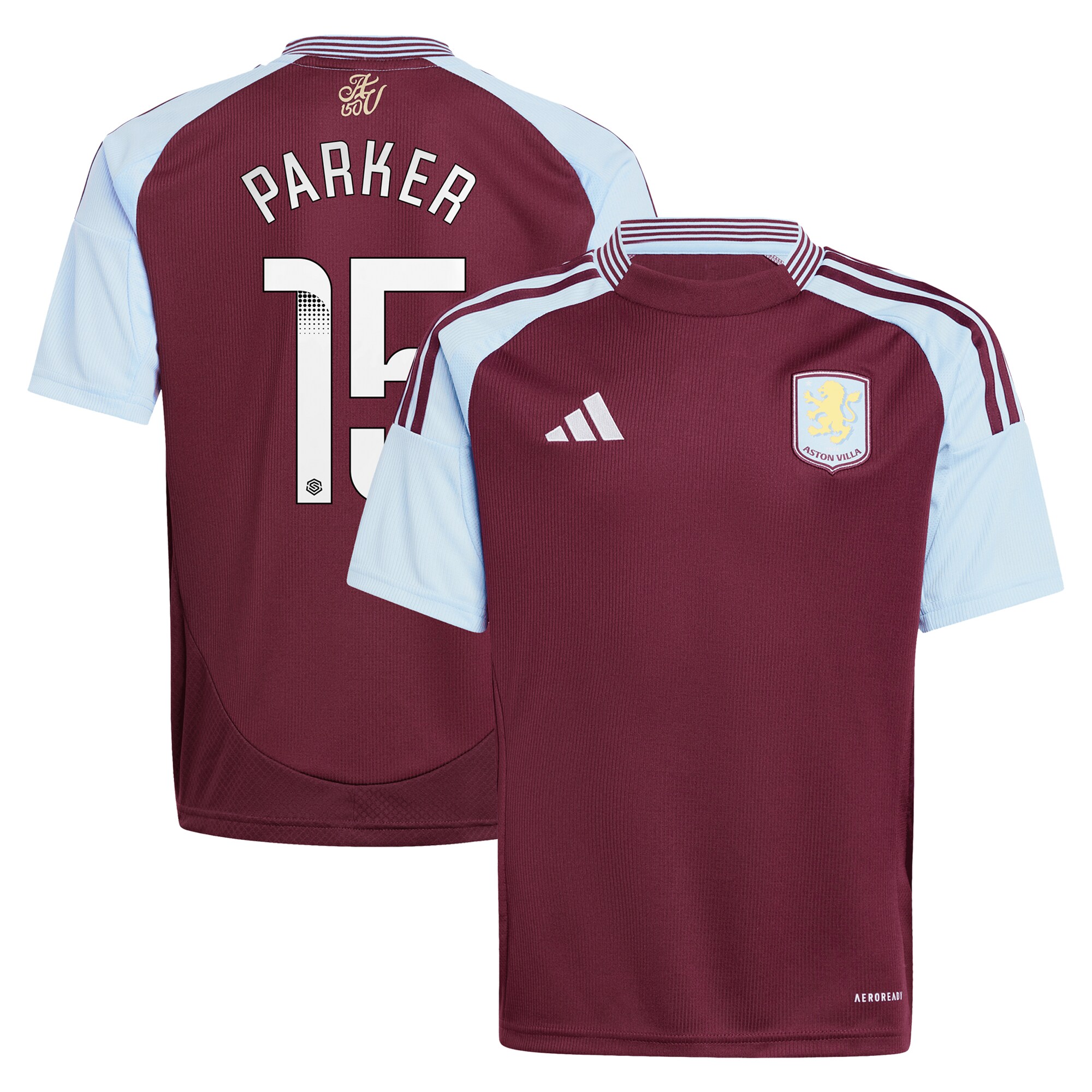 Aston Villa Shirts - aston villa wsl adidas home shirt 2024-25 – kids with parker 15 printing Collection of Official Fan Gear