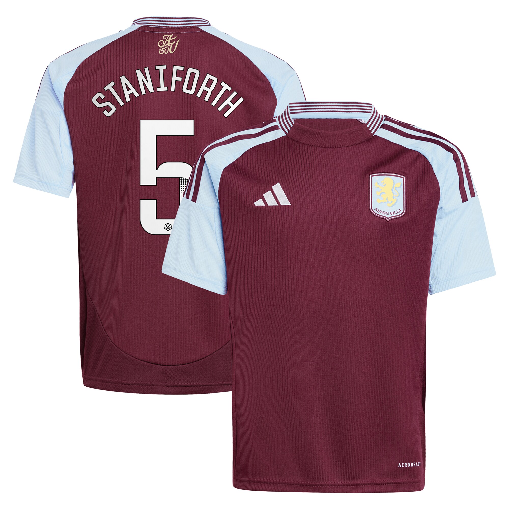 Aston Villa Shirts - aston villa wsl adidas home shirt 2024-25 – kids with staniforth 5 printing Collection of Official Fan Gear