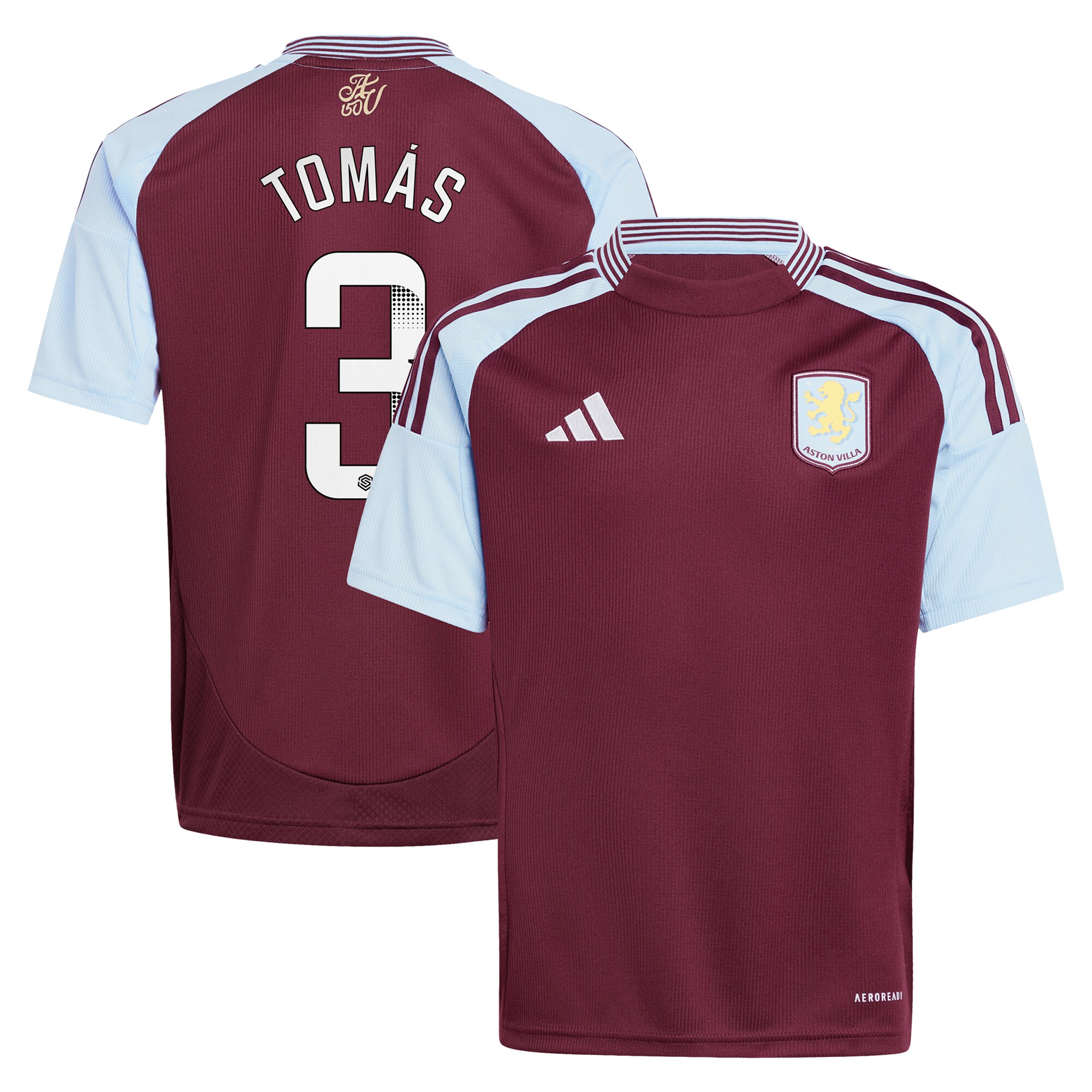 Aston Villa Shirts - aston villa wsl adidas home shirt 2024-25 – kids with tomás 3 printing Collection of Official Fan Gear