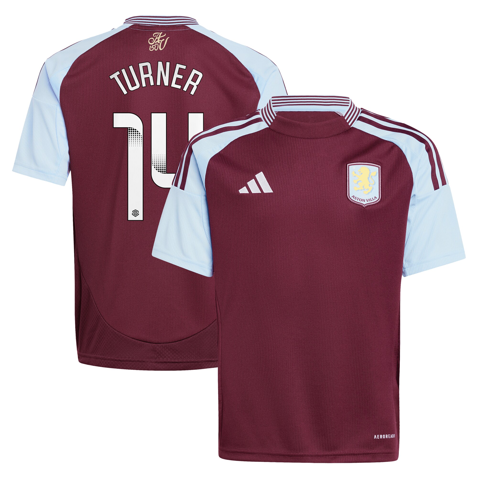 Aston Villa Shirts - aston villa wsl adidas home shirt 2024-25 – kids with turner 14 printing Collection of Official Fan Gear