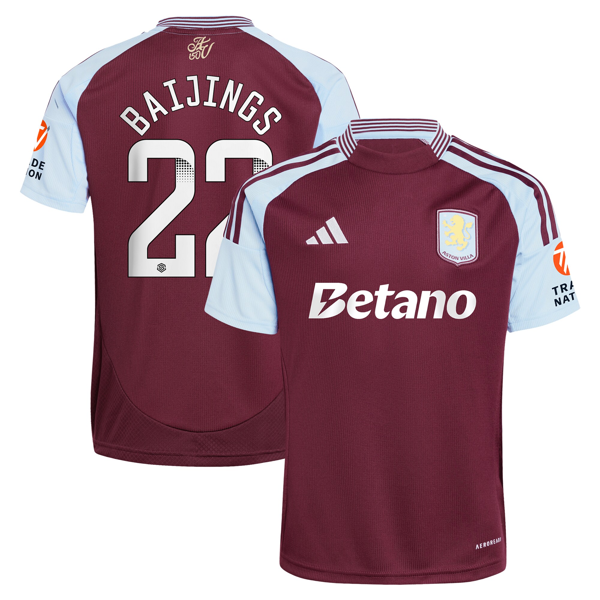 Aston Villa Shirts - aston villa wsl adidas home shirt 2024-25 with baijings 22 printing Collection of Official Fan Gear