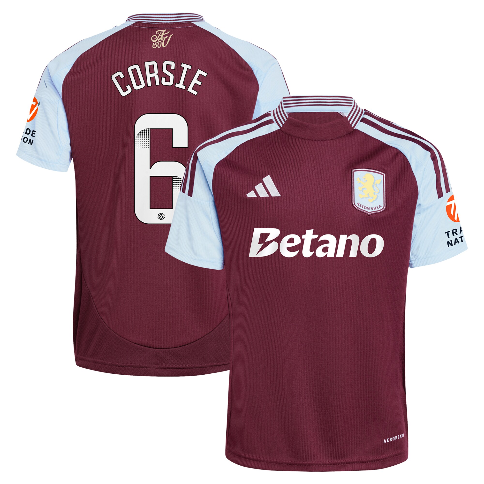Aston Villa Shirts - aston villa wsl adidas home shirt 2024-25 with corsie 6 printing Collection of Official Fan Gear