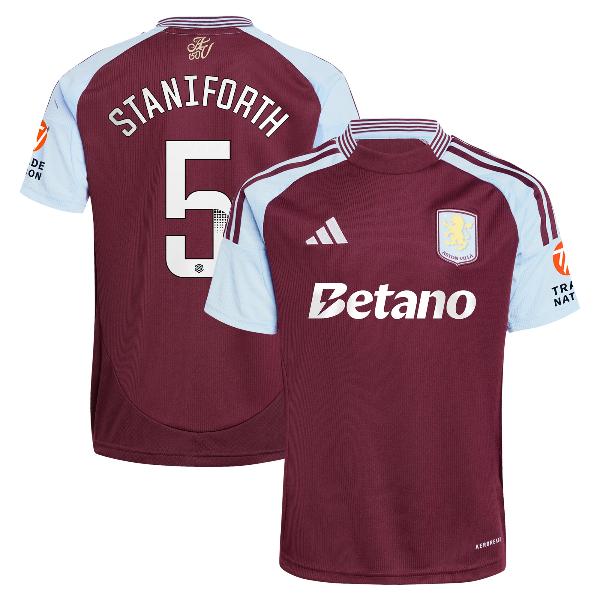 Aston Villa Shirts - aston villa wsl adidas home shirt 2024-25 with staniforth 5 printing Collection of Official Fan Gear