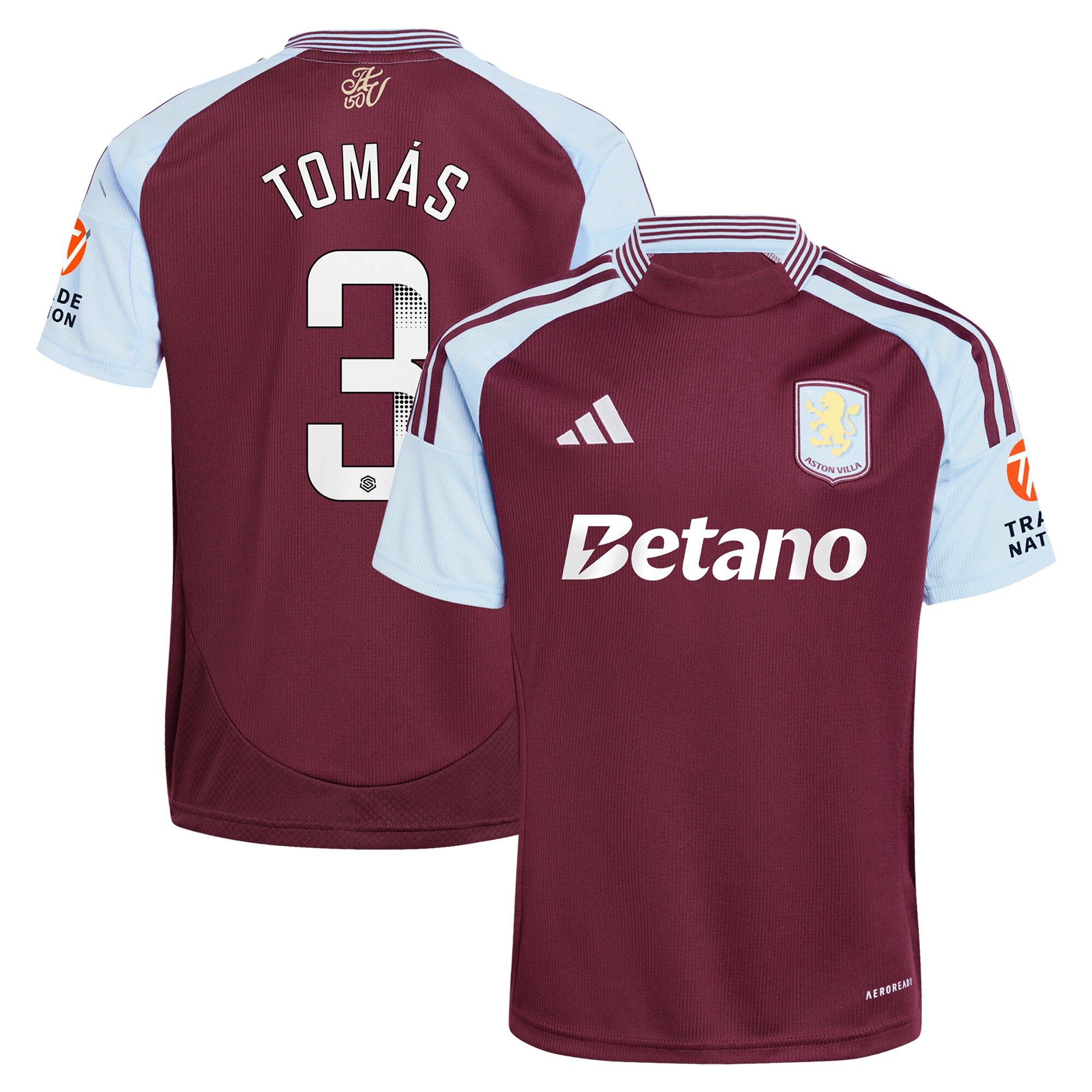 Aston Villa Shirts - aston villa wsl adidas home shirt 2024-25 with tomás 3 printing Collection of Official Fan Gear