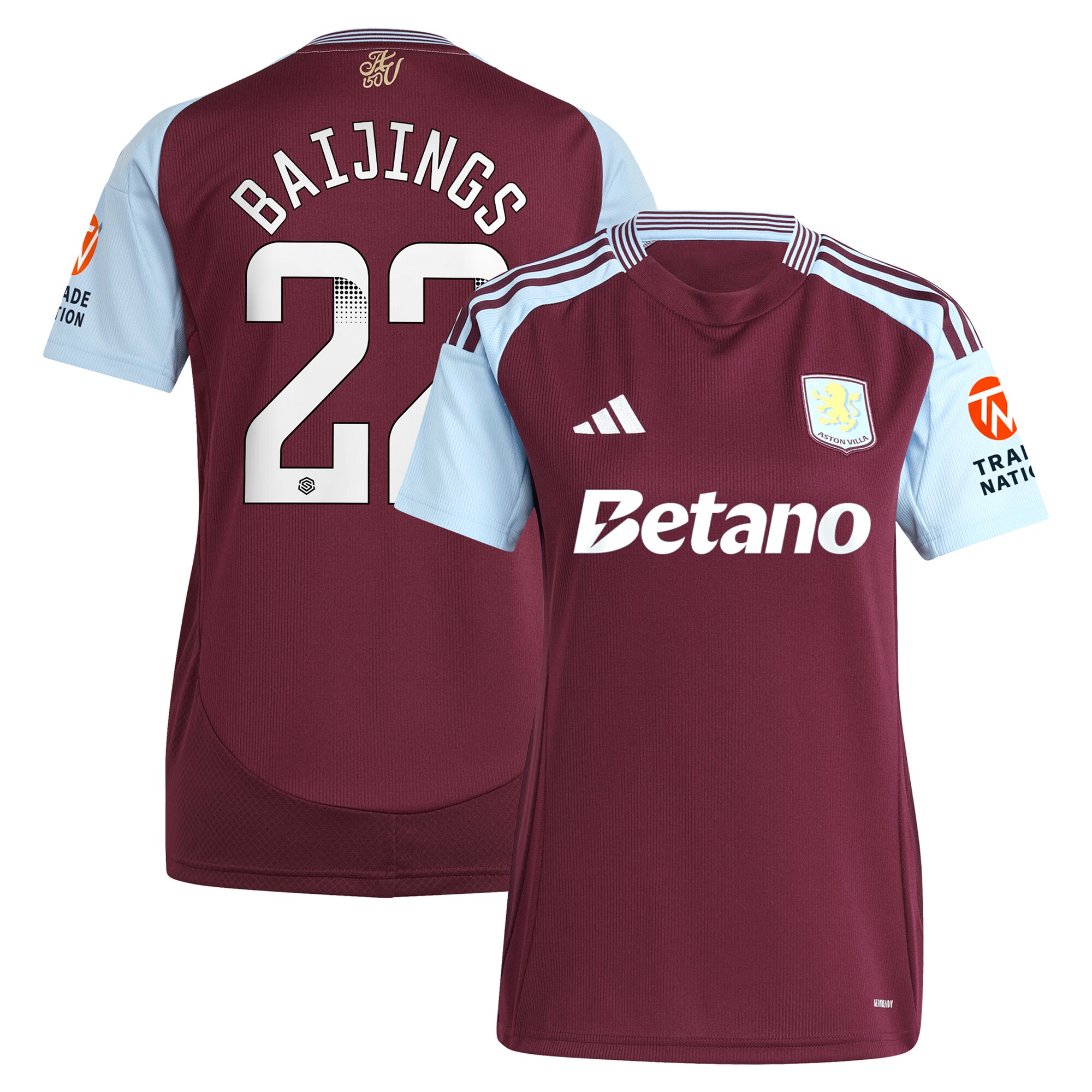 Aston Villa Shirts - aston villa wsl adidas home shirt 2024-25 – womens with baijings 22 printing Collection of Official Fan Gear