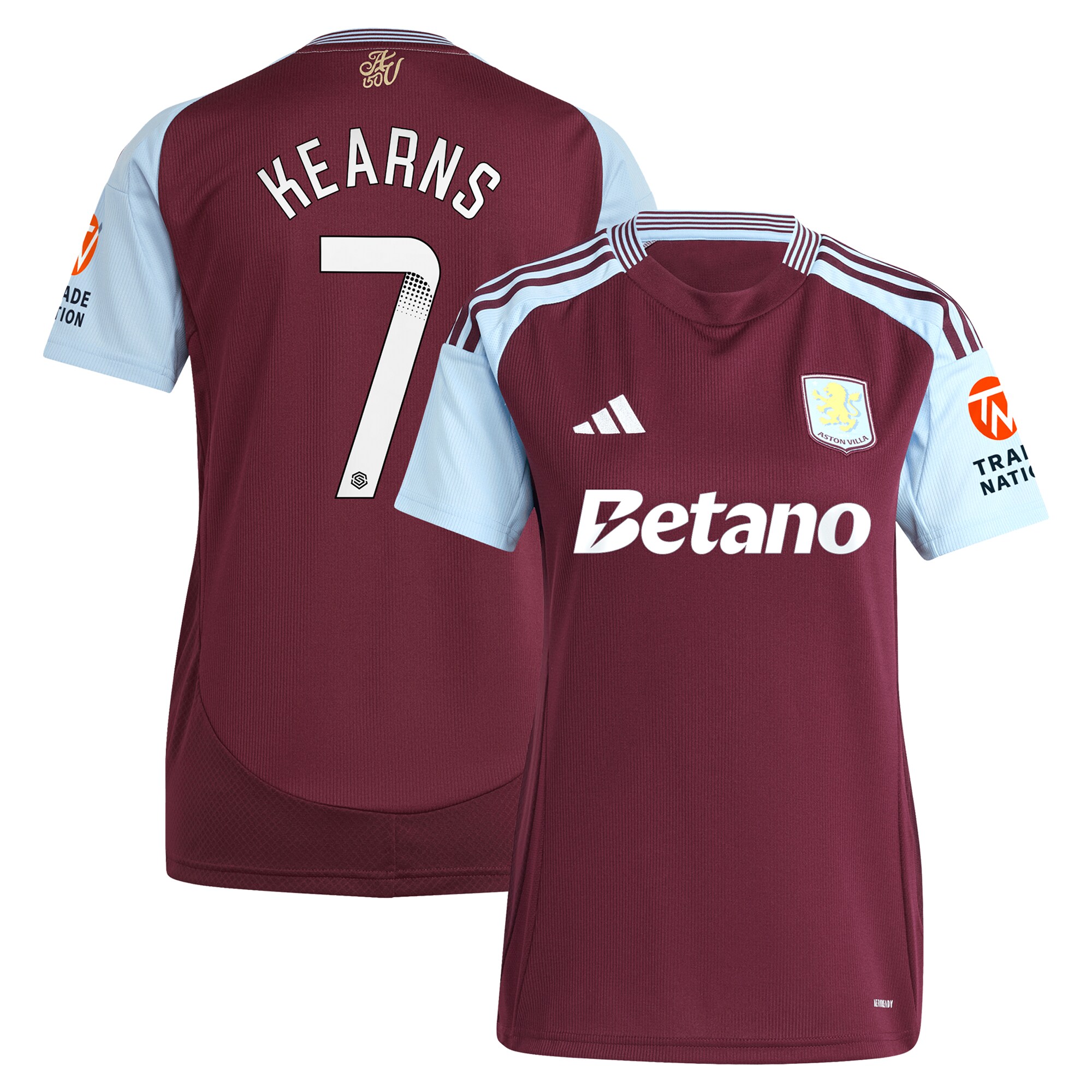 Aston Villa Shirts - aston villa wsl adidas home shirt 2024-25 – womens with kearns 7 printing Collection of Official Fan Gear