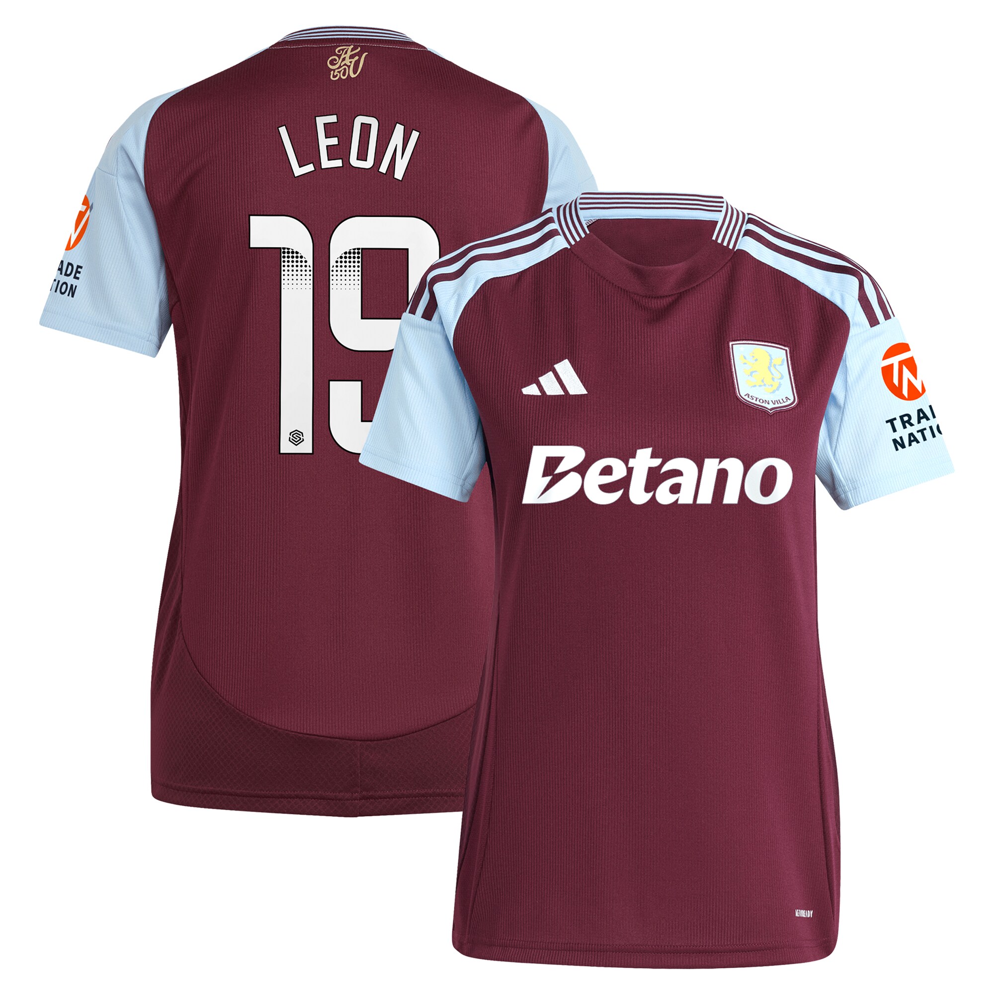 Aston Villa Shirts - aston villa wsl adidas home shirt 2024-25 – womens with leon 19 printing Collection of Official Fan Gear