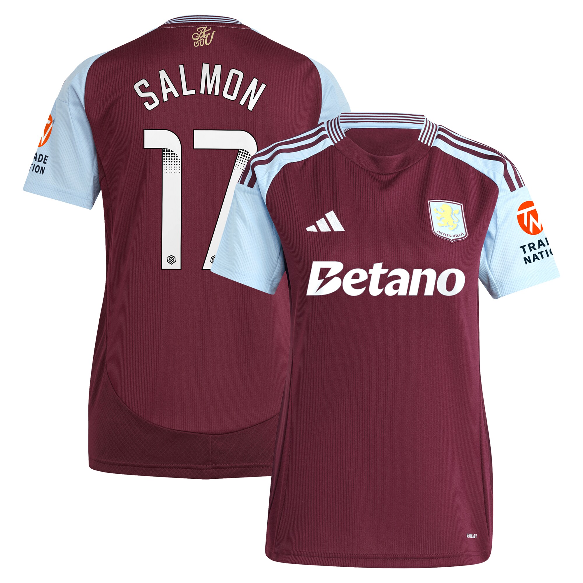 Aston Villa Shirts - aston villa wsl adidas home shirt 2024-25 – womens with salmon 17 printing Collection of Official Fan Gear