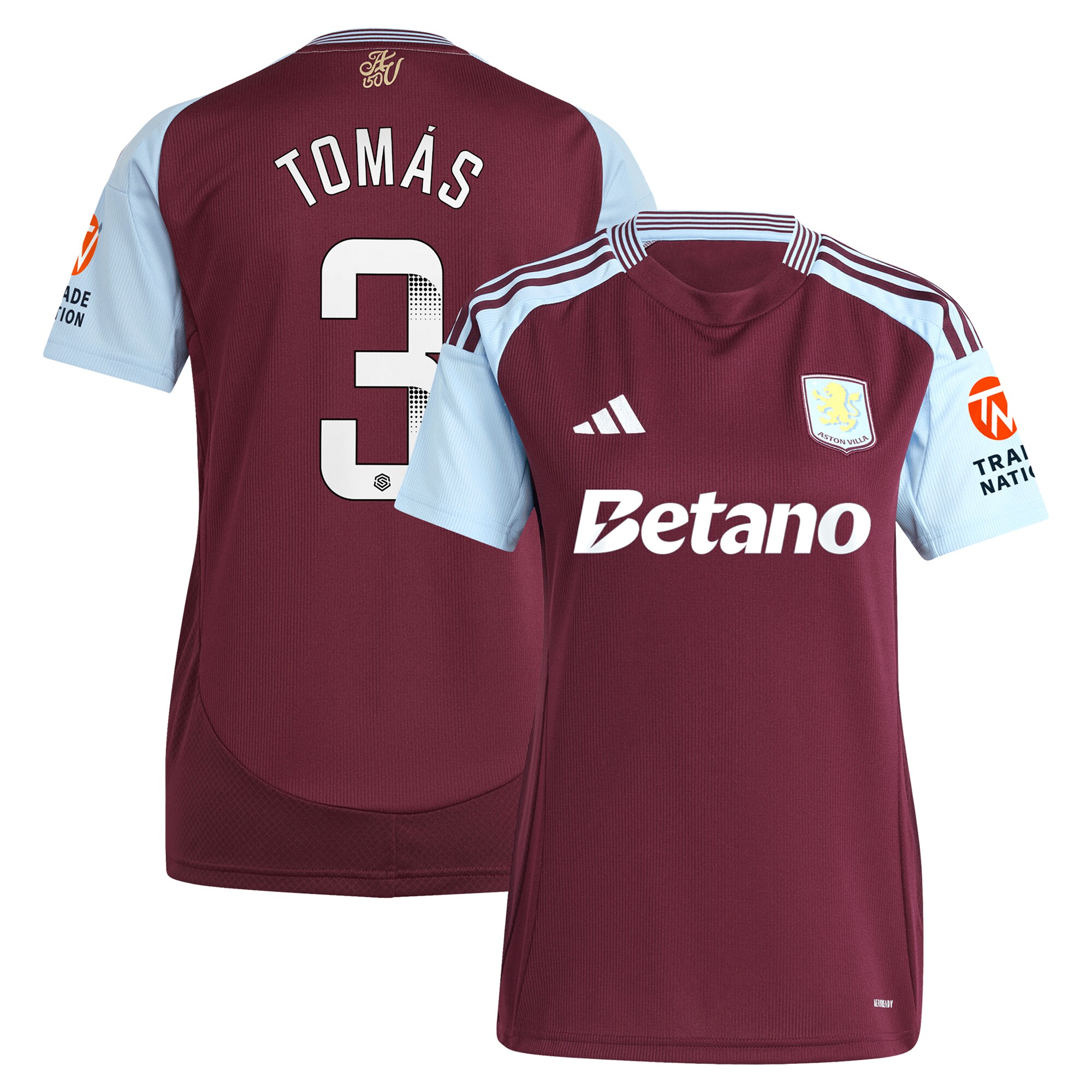 Aston Villa Shirts - aston villa wsl adidas home shirt 2024-25 – womens with tomás 3 printing Collection of Official Fan Gear